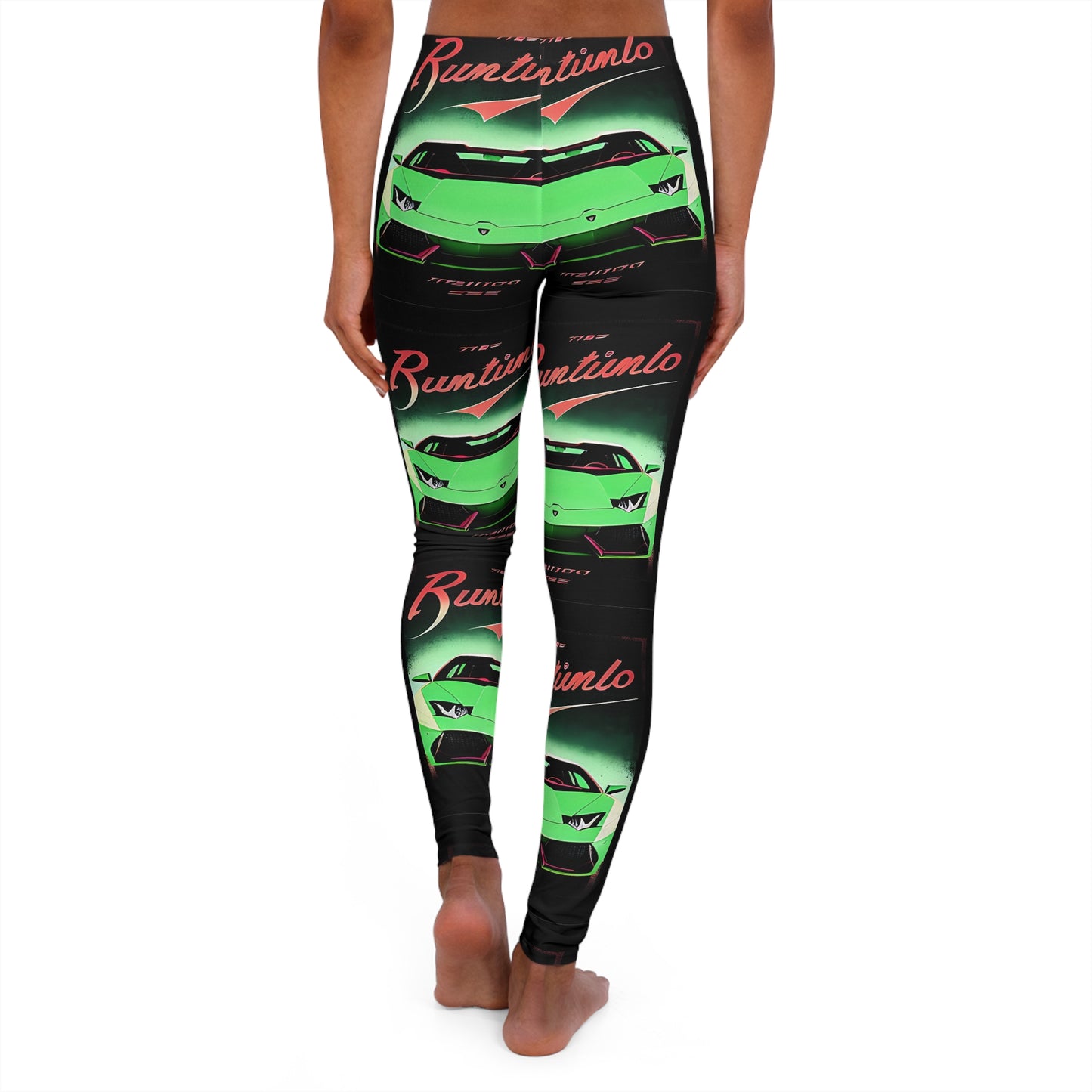 Spandex Leggings with Retro Print: Green Lambo Repeat Print [TEDDY]