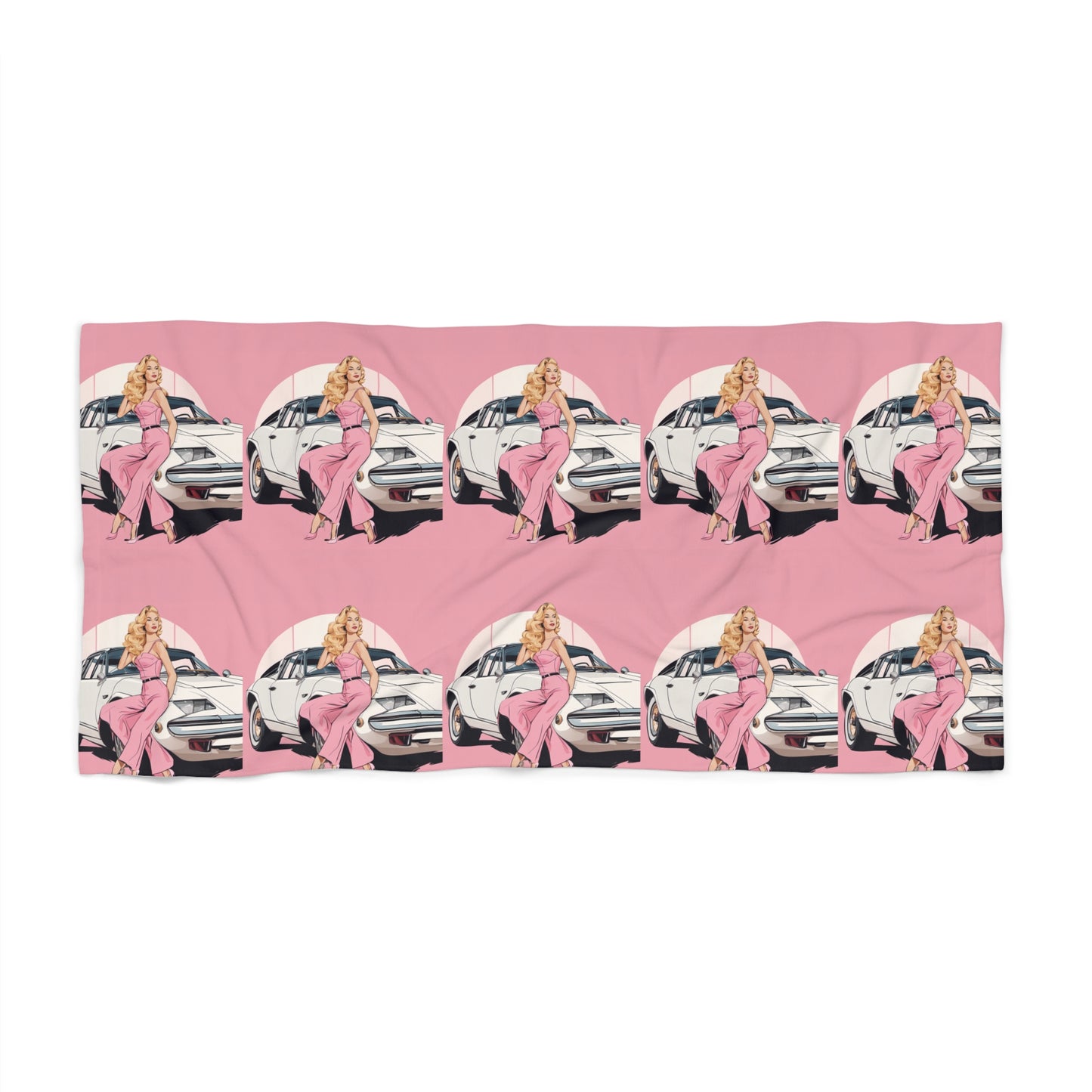 Beach Towel with Retro Print: Pink Art Deco Repeat Print [TEDDY]