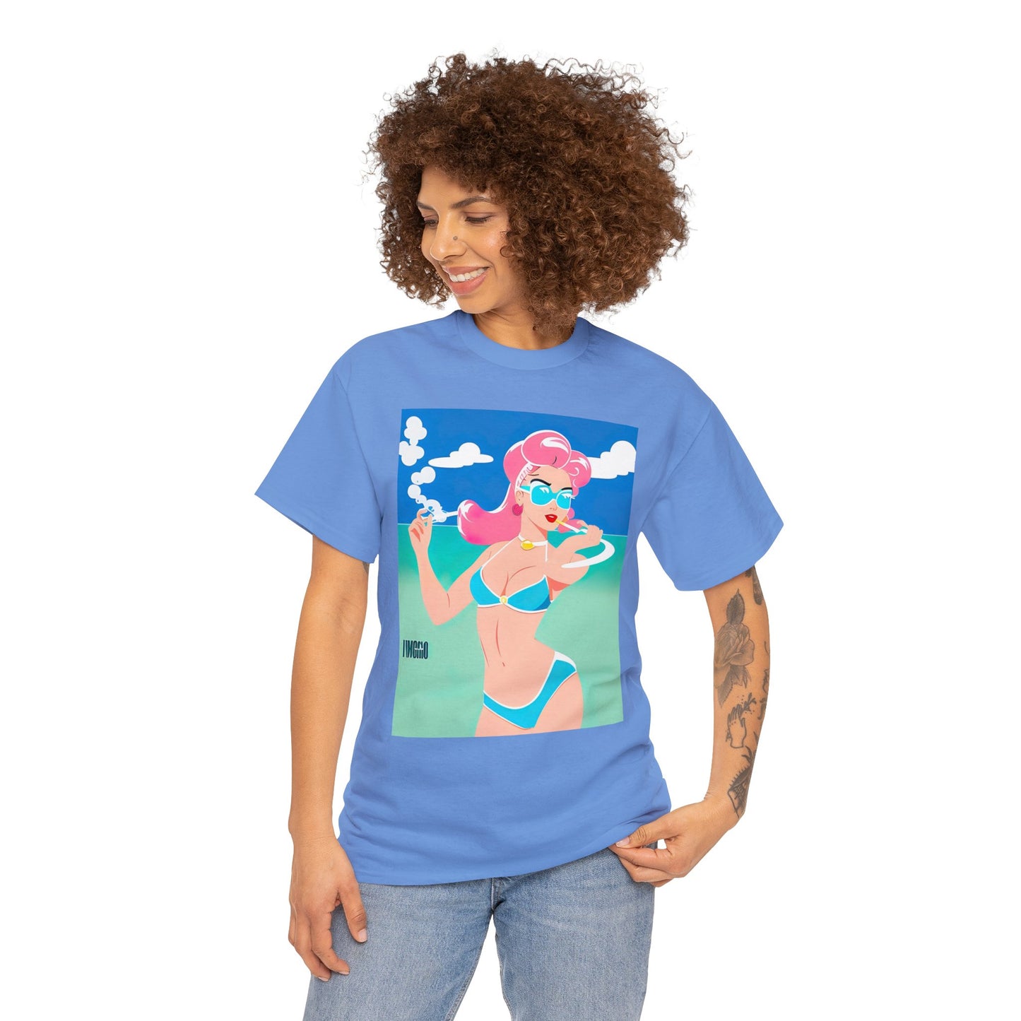 Unisex Heavy Cotton Tee: Art Deco Pin-Up [TEDDY]