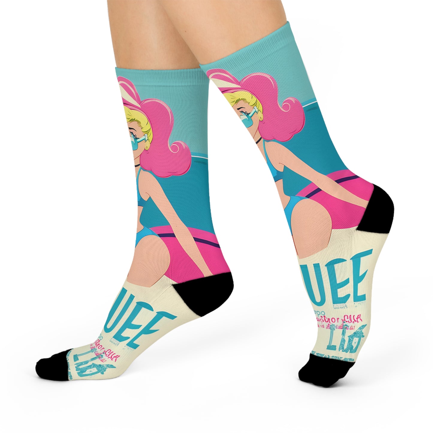 Crew Socks with Retro Print: Cartoon Pin-Up [TEDDY]