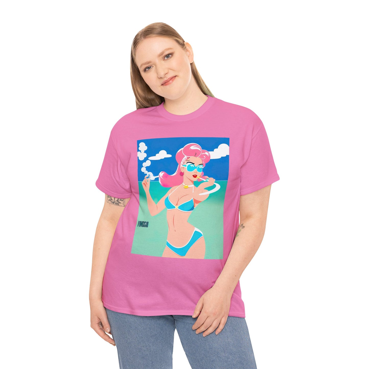 Unisex Heavy Cotton Tee: Art Deco Pin-Up [TEDDY]