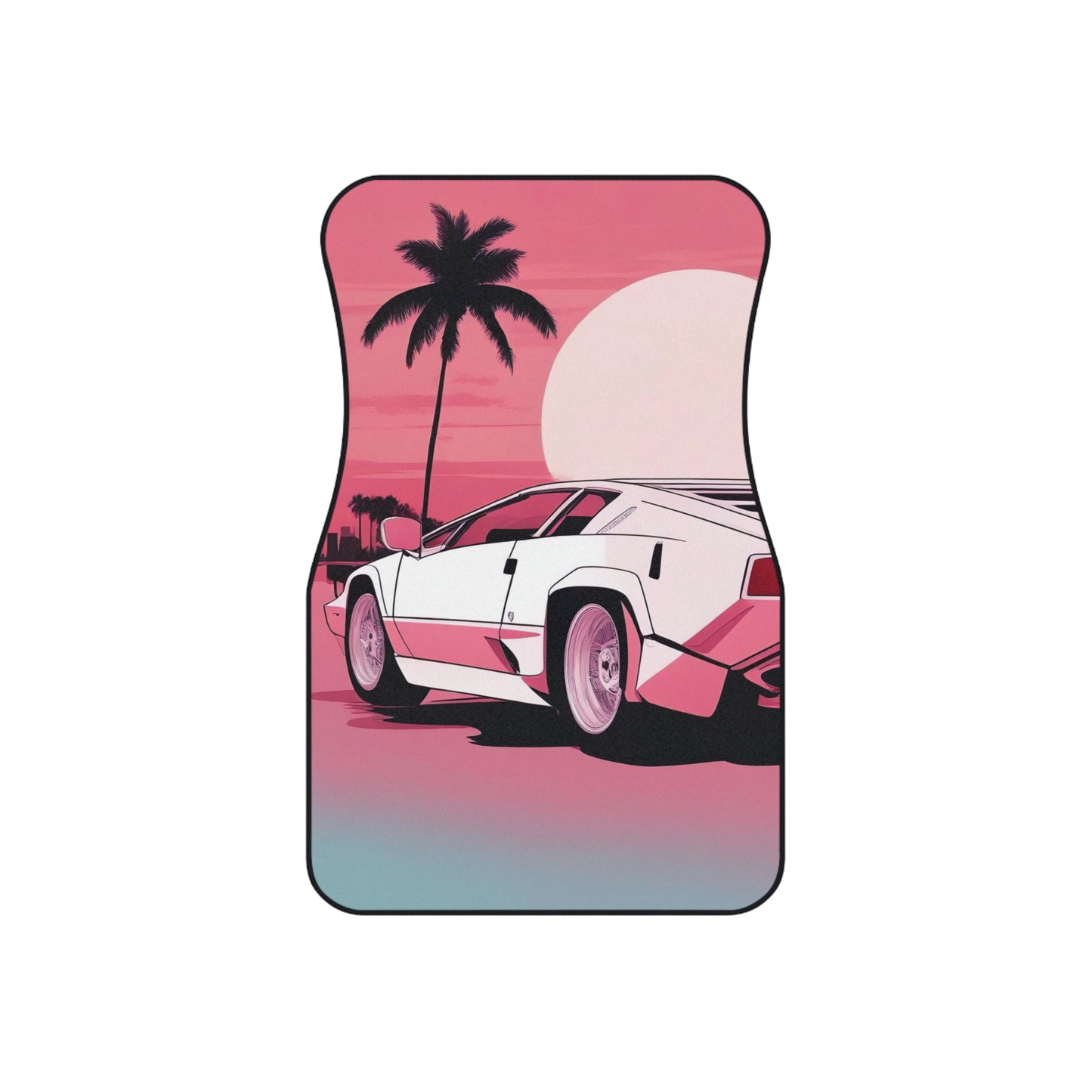 Car Mats with Retro Print (2x Front): White Lambo [TEDDY]