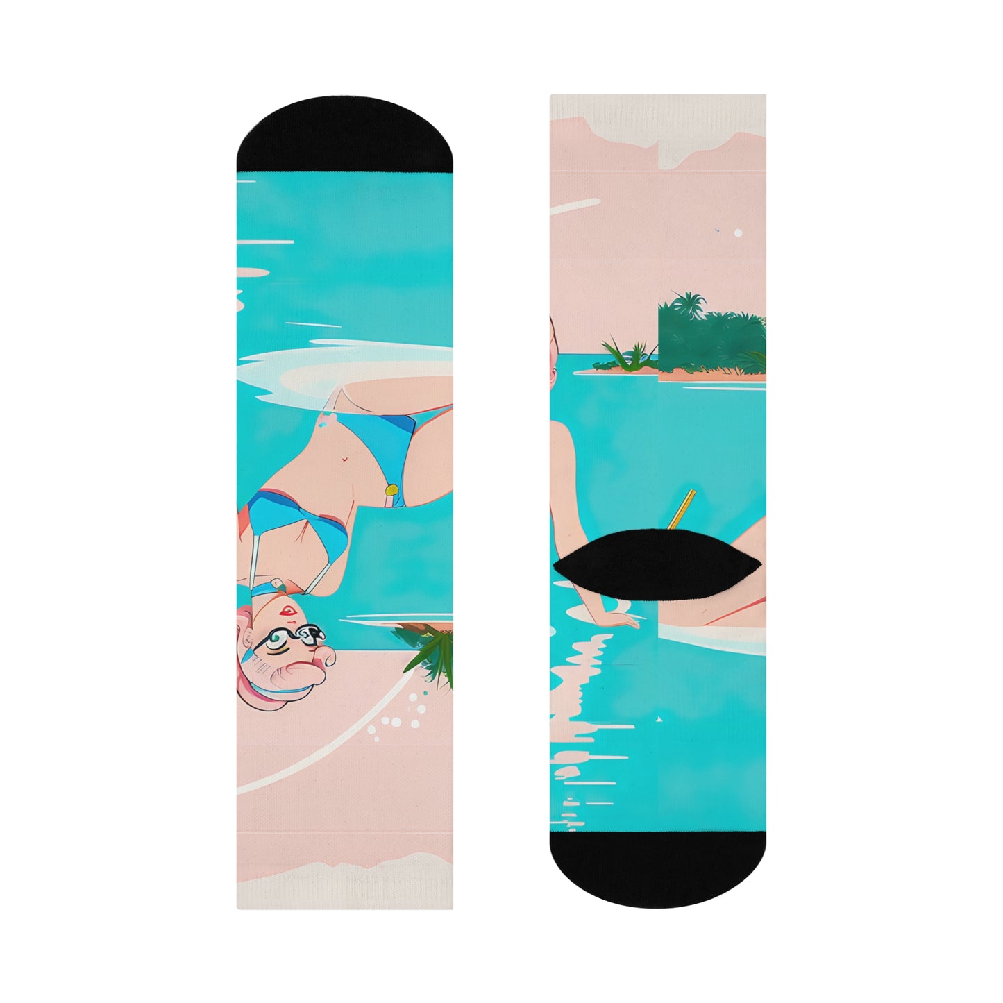 Crew Socks with Retro Print: 
Shoreline Pin-Up [TEDDY]