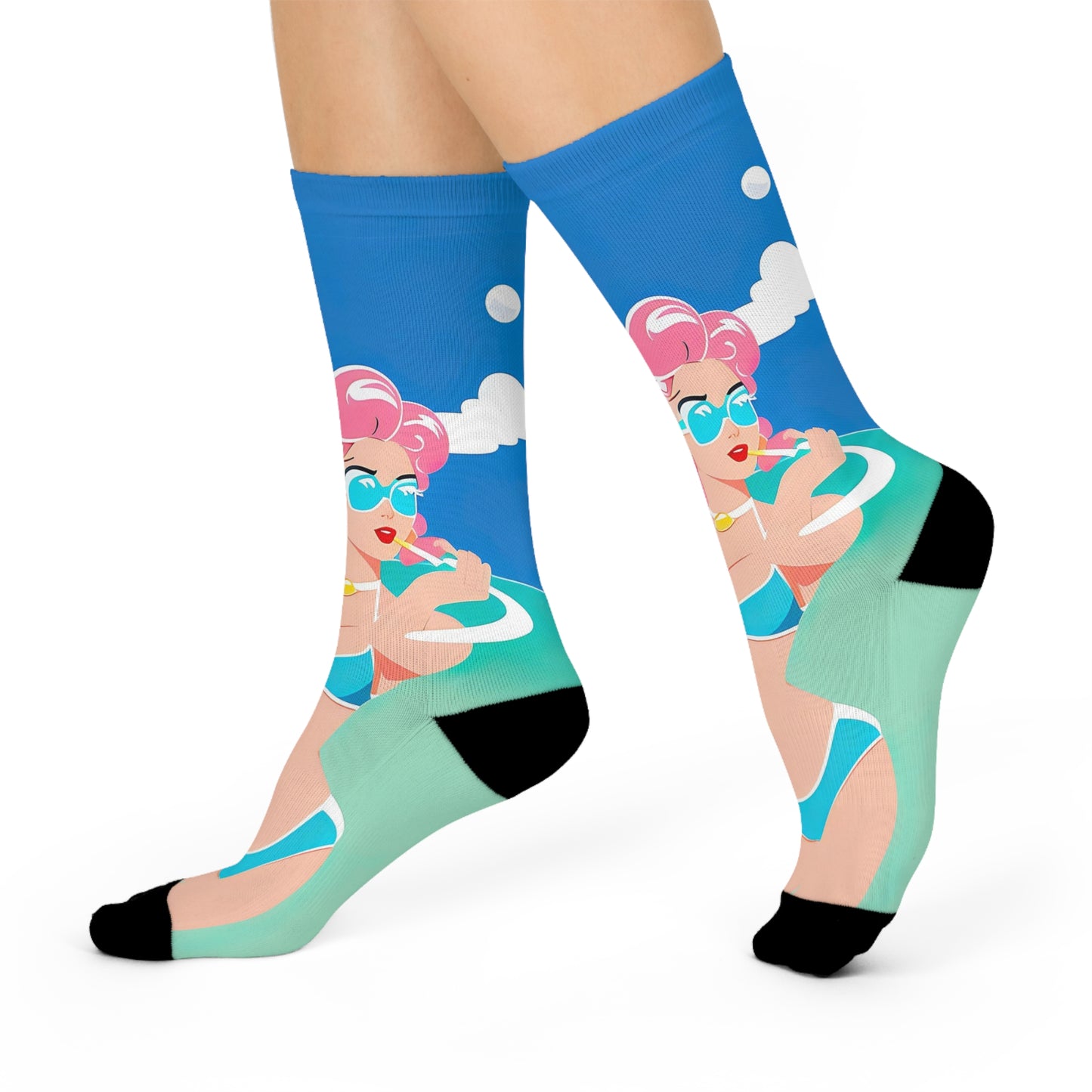 Crew Socks with Retro Print: 
Art Deco Pin-Up [TEDDY]