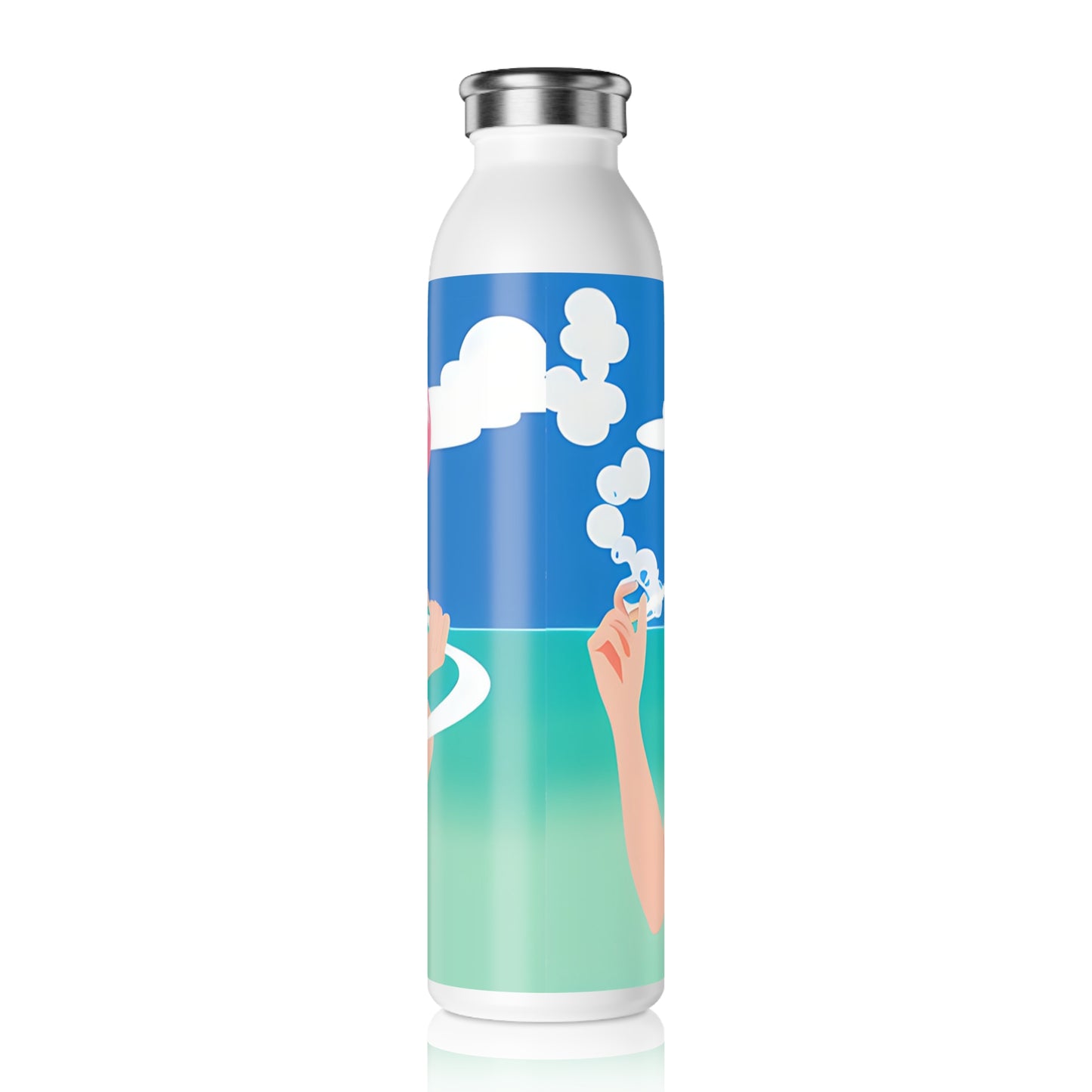 Slim Water Bottle with Retro Print: Art Deco Pin-Up Illustration [TEDDY]