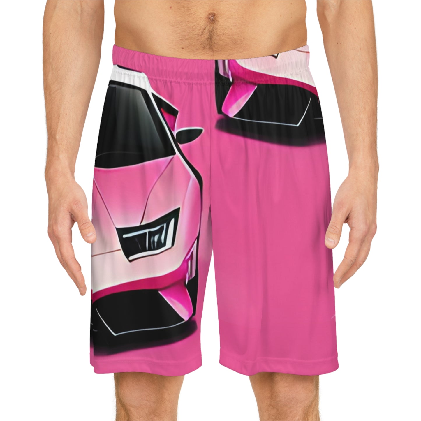 Basketball Shorts with Retro Print: Pink Lambo [TEDDY]