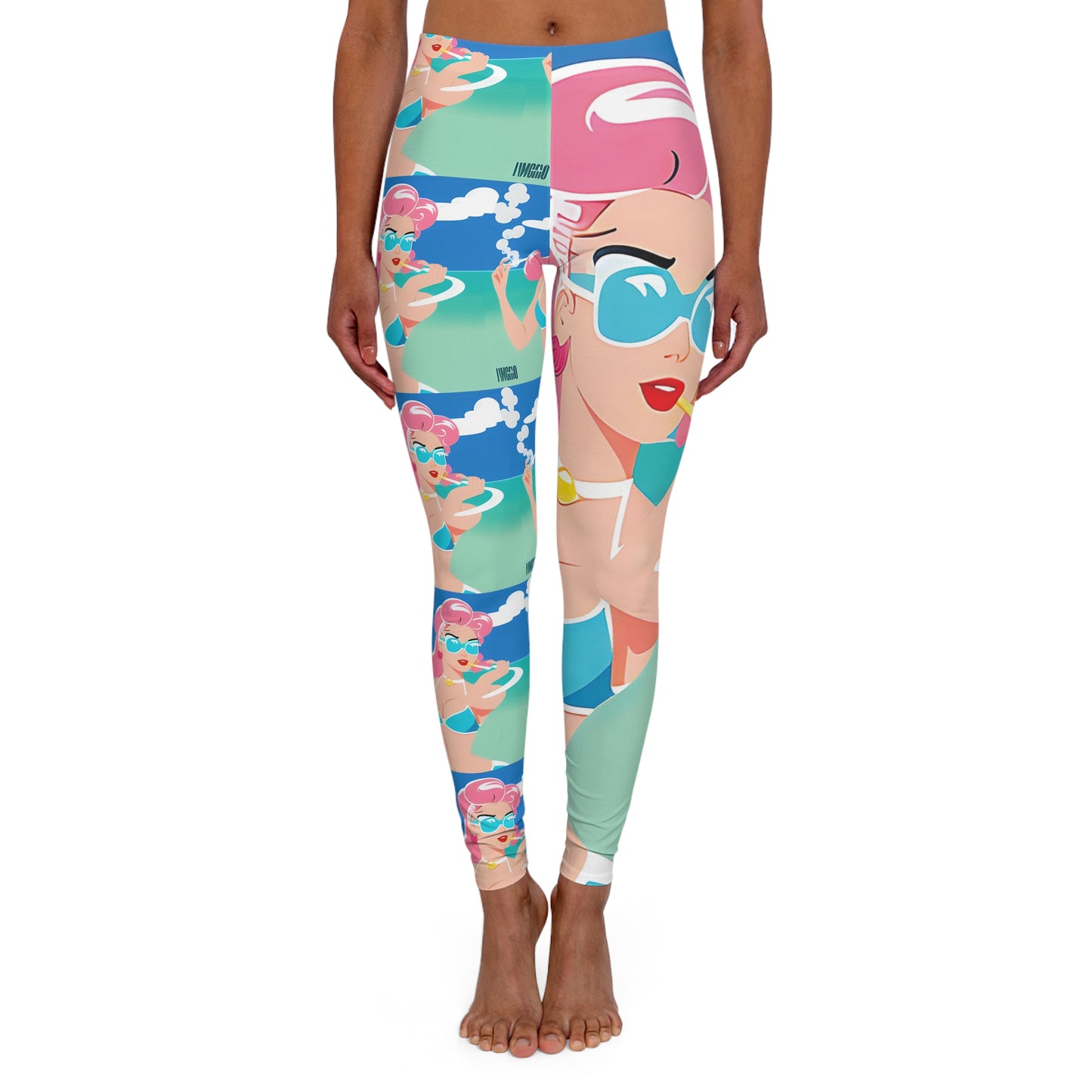 Spandex Leggings with Retro Print: Art Deco Pin-Up Repeat Print [TEDDY]