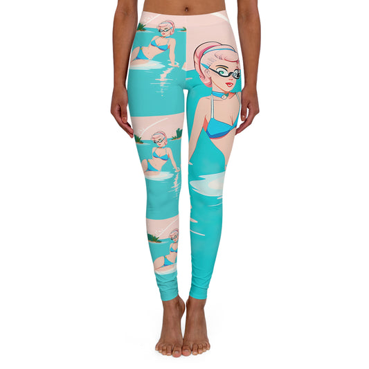 Spandex Leggings with Retro Print: Shoreside Pin-Up [TEDDY]