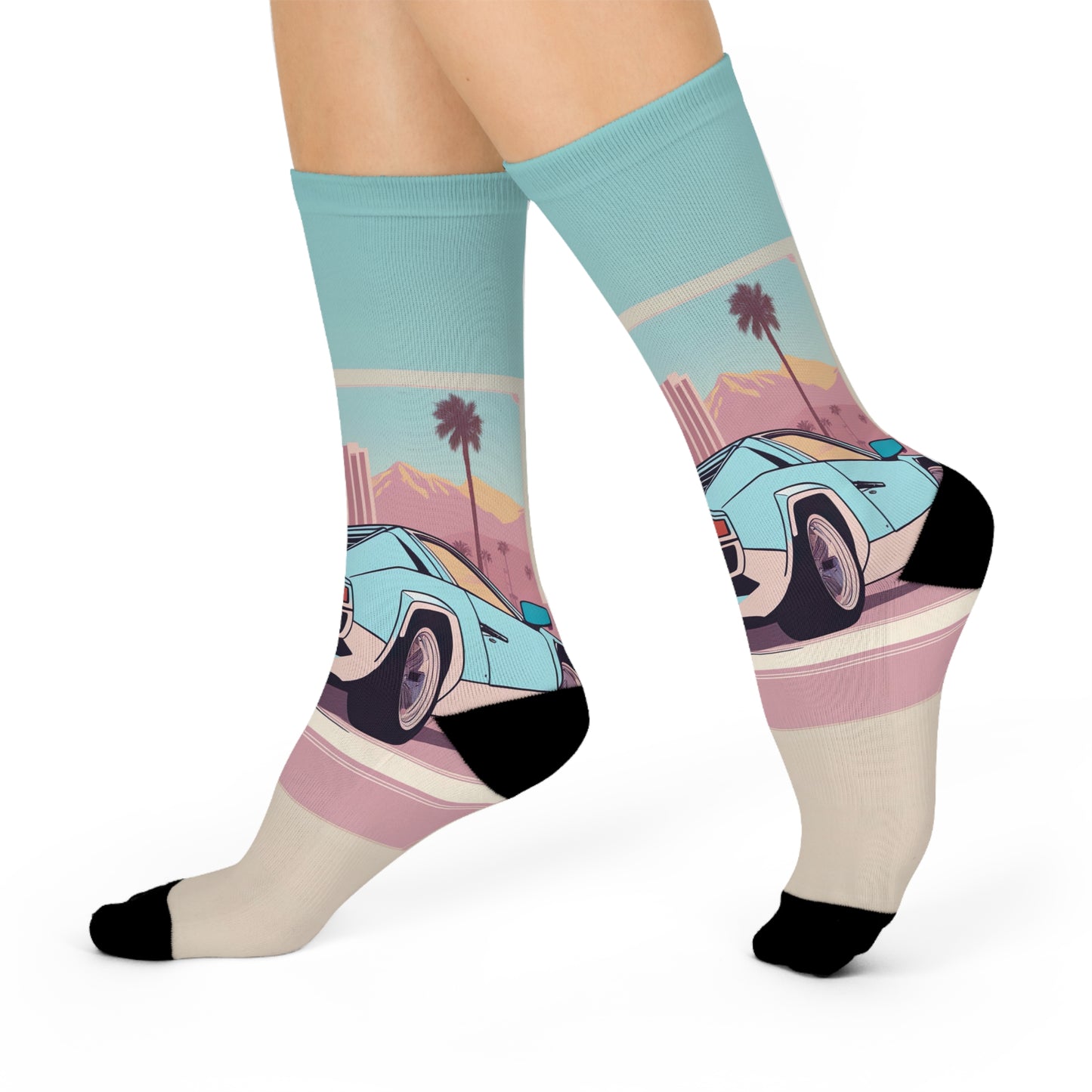 Crew Socks with Retro Print: Blue Bumper [TEDDY]