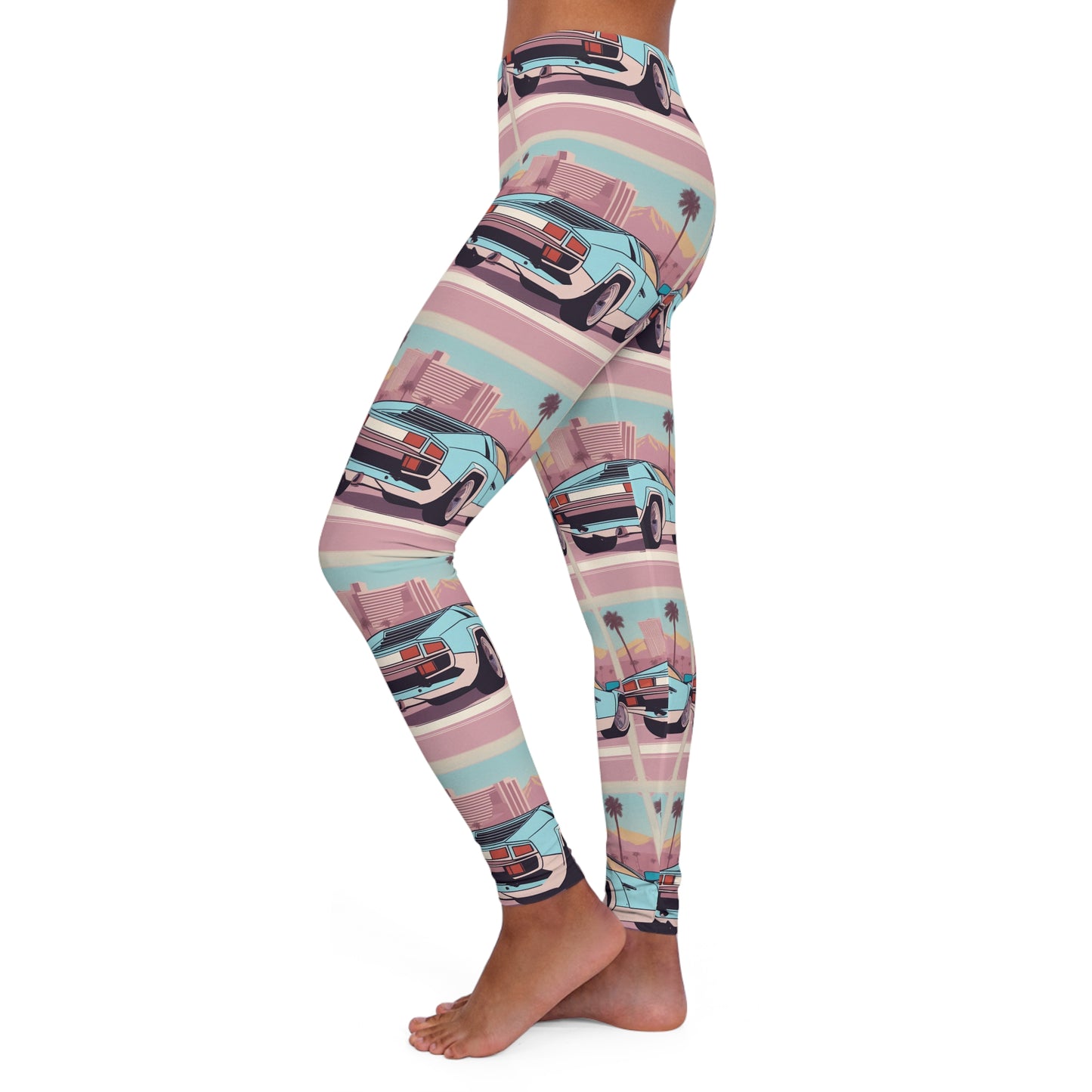 Spandex Leggings with Retro Print: Blue Bumper Repeat Print [TEDDY]