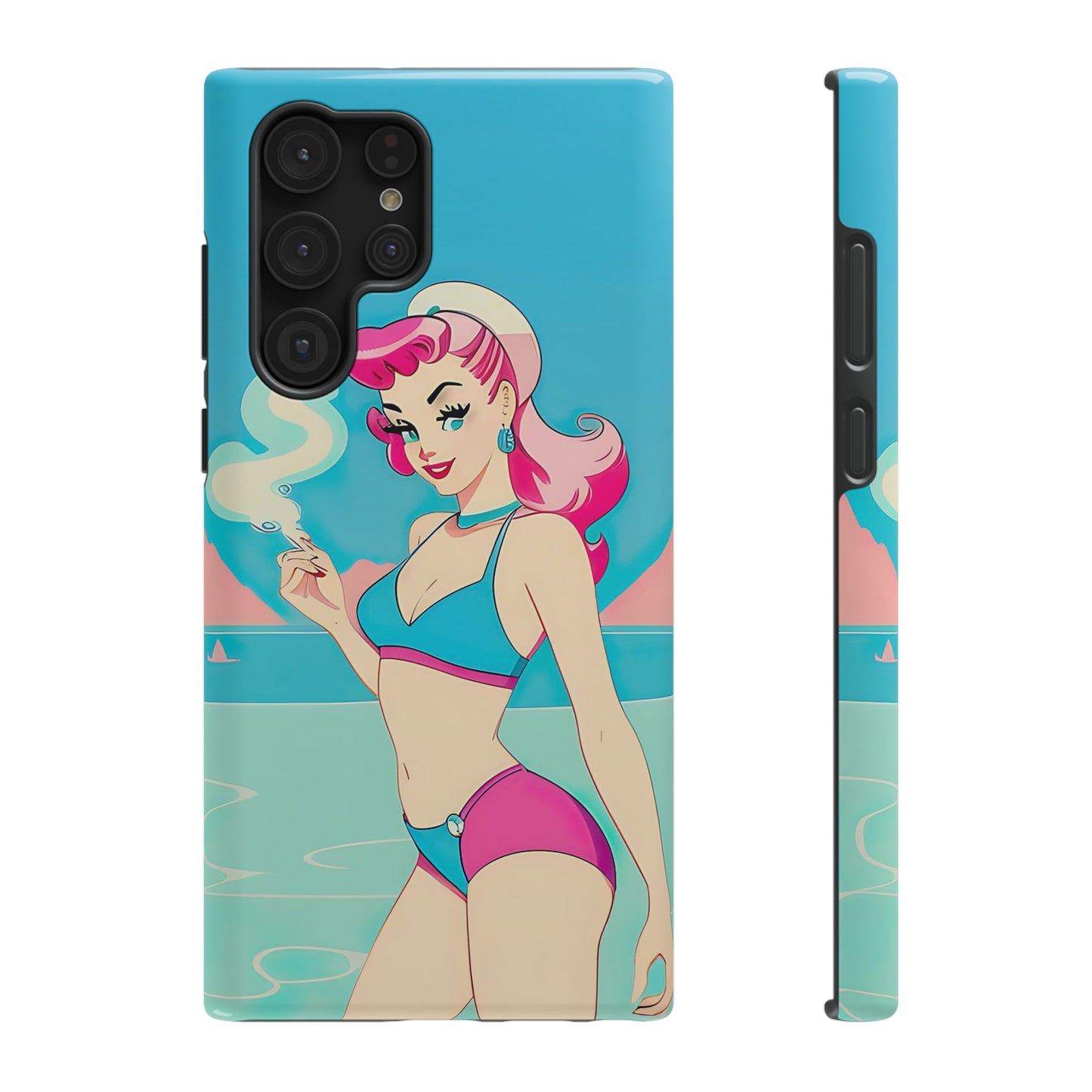 Impact-Resistant Phone Case with Smoking Pin-Up [TEDDY]