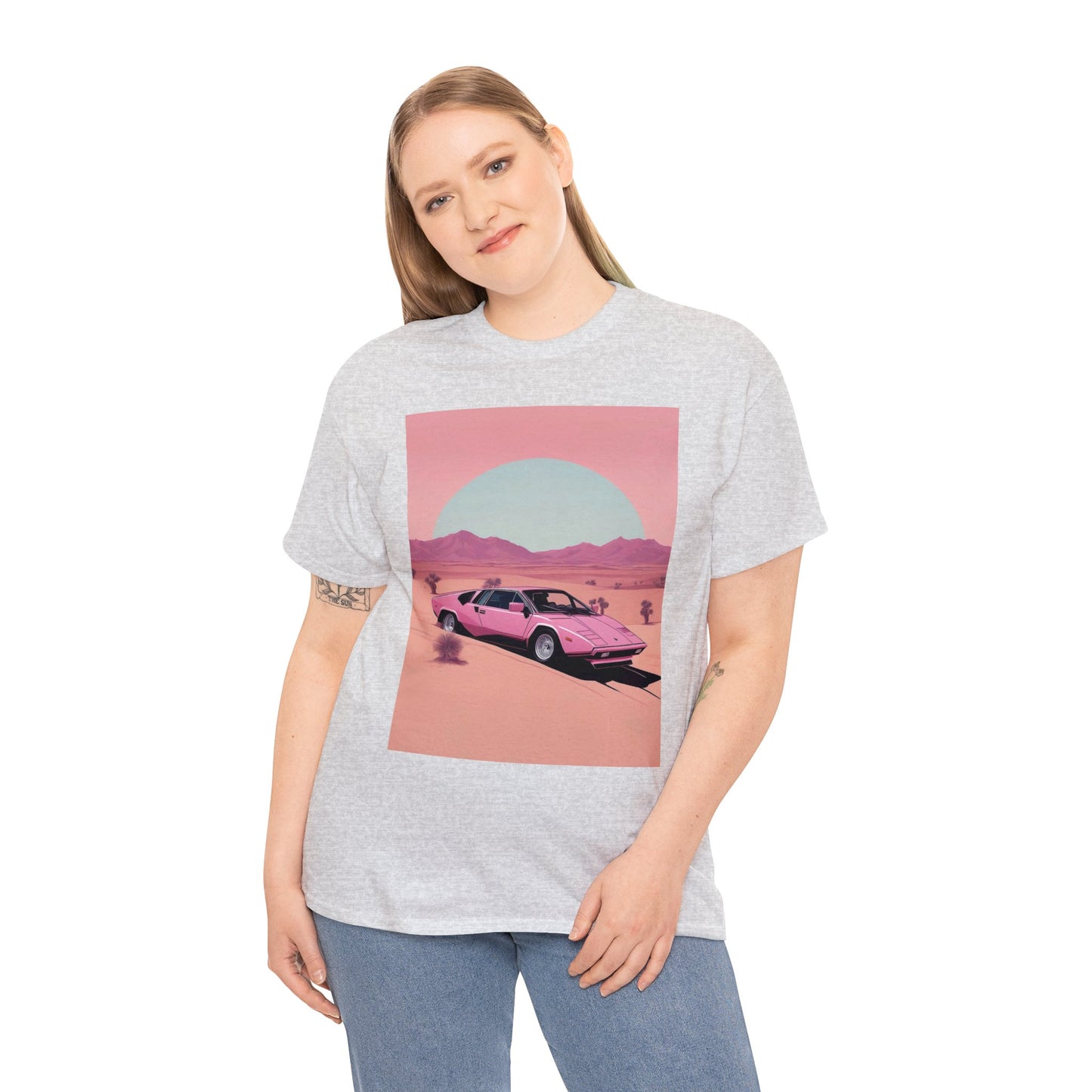 Unisex Heavy Cotton Tee: Arch Lambo Sunset [TEDDY]