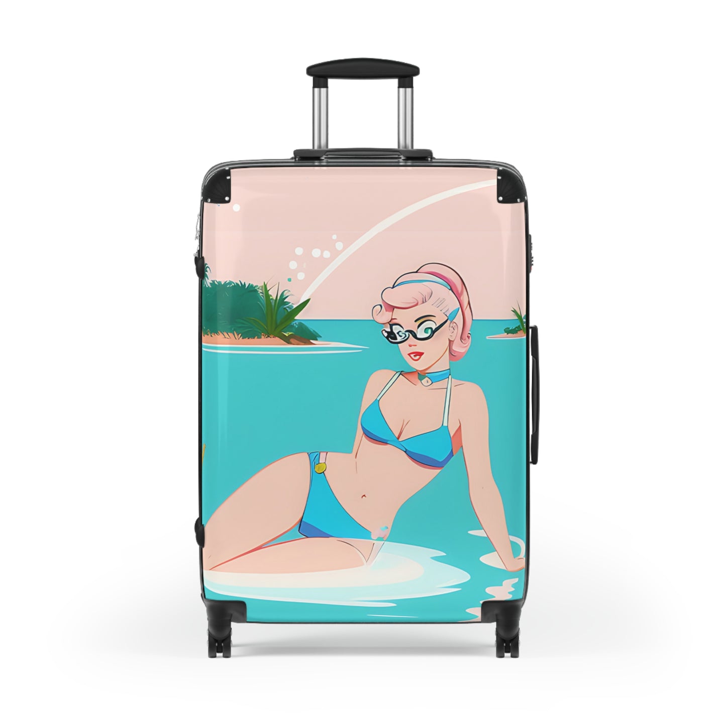 Suitcase with Retro Print: Shoreside Pin-Up [TEDDY]