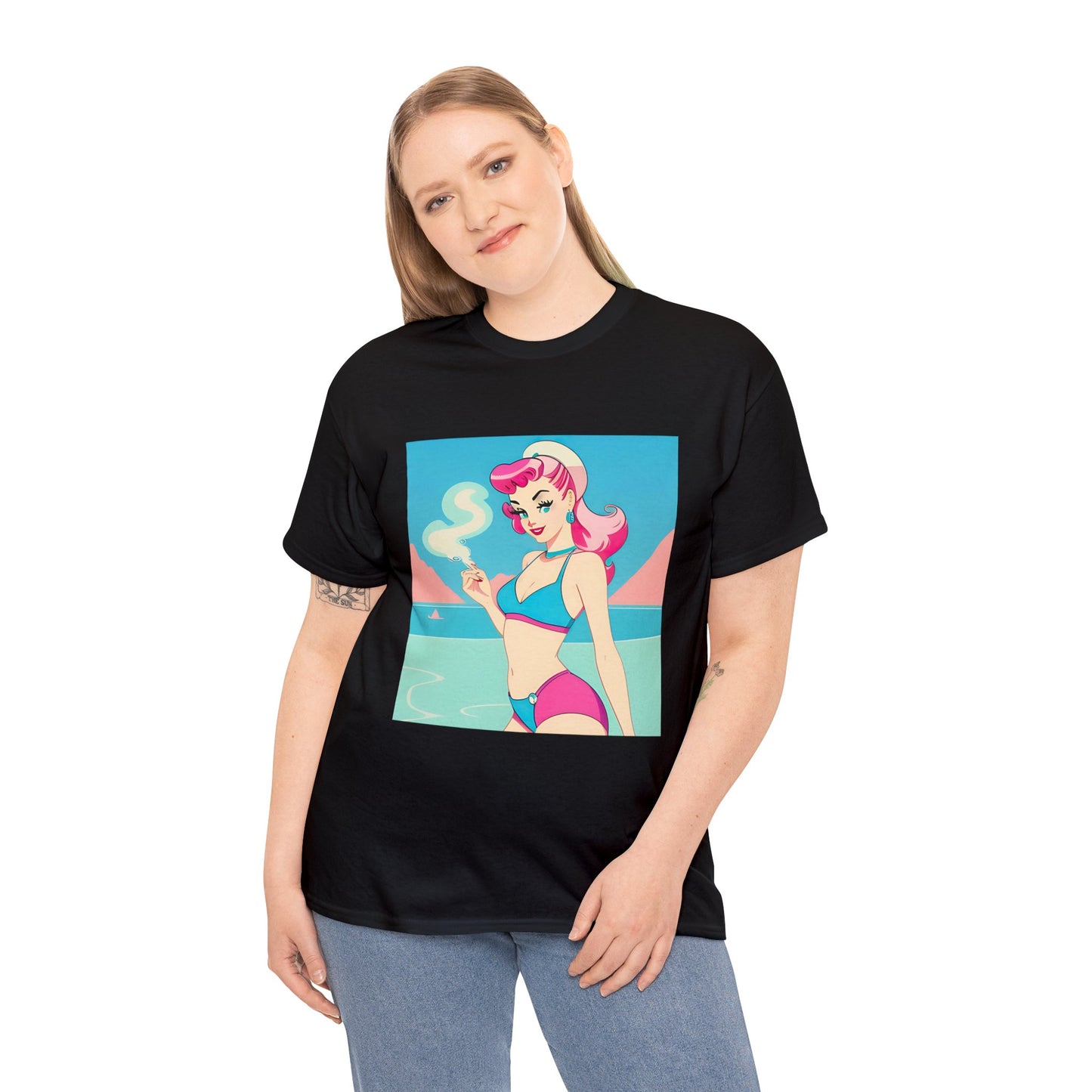 Unisex Heavy Cotton Tee: Smoking Pin-Up [TEDDY]