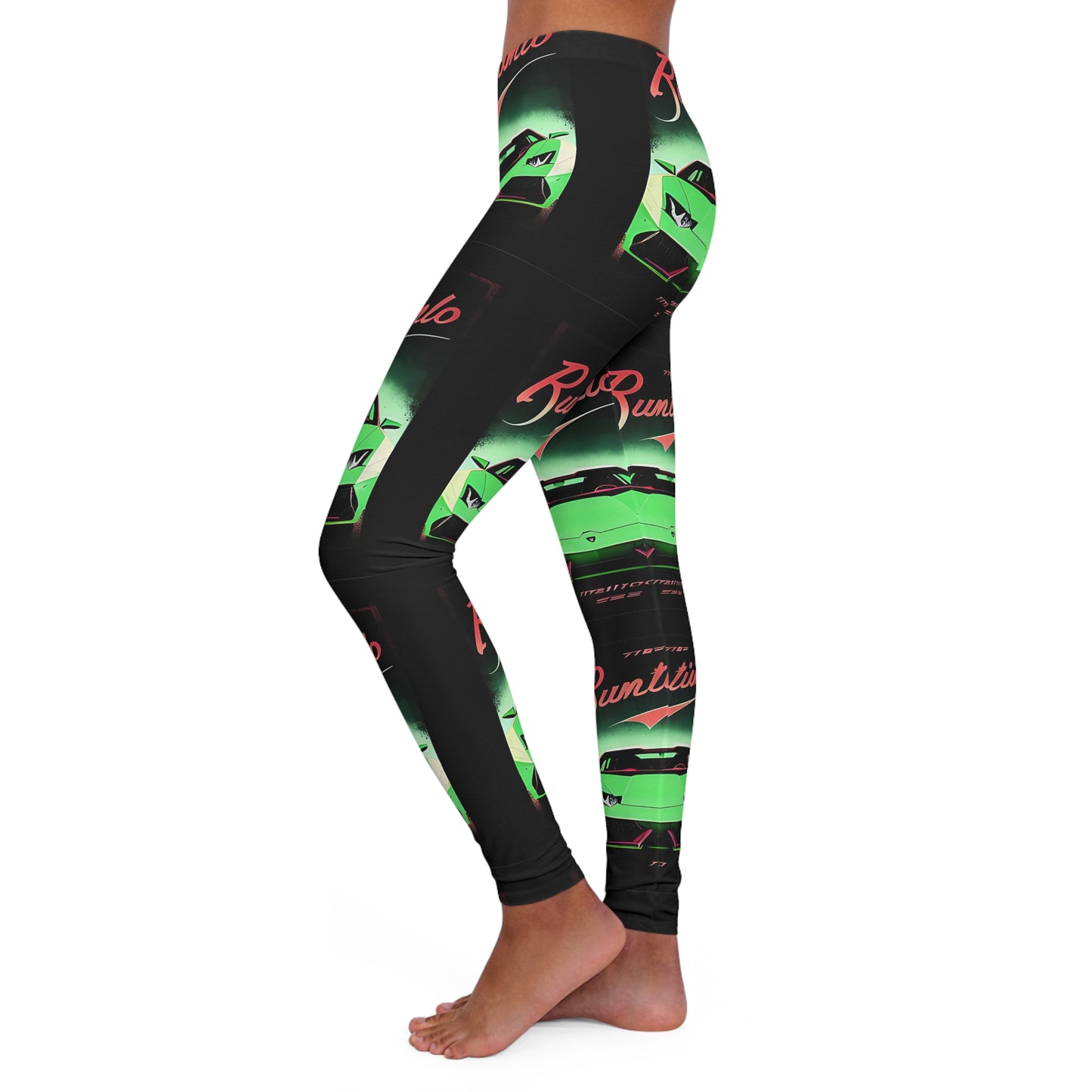 Spandex Leggings with Retro Print: Green Lambo Repeat Print [TEDDY]