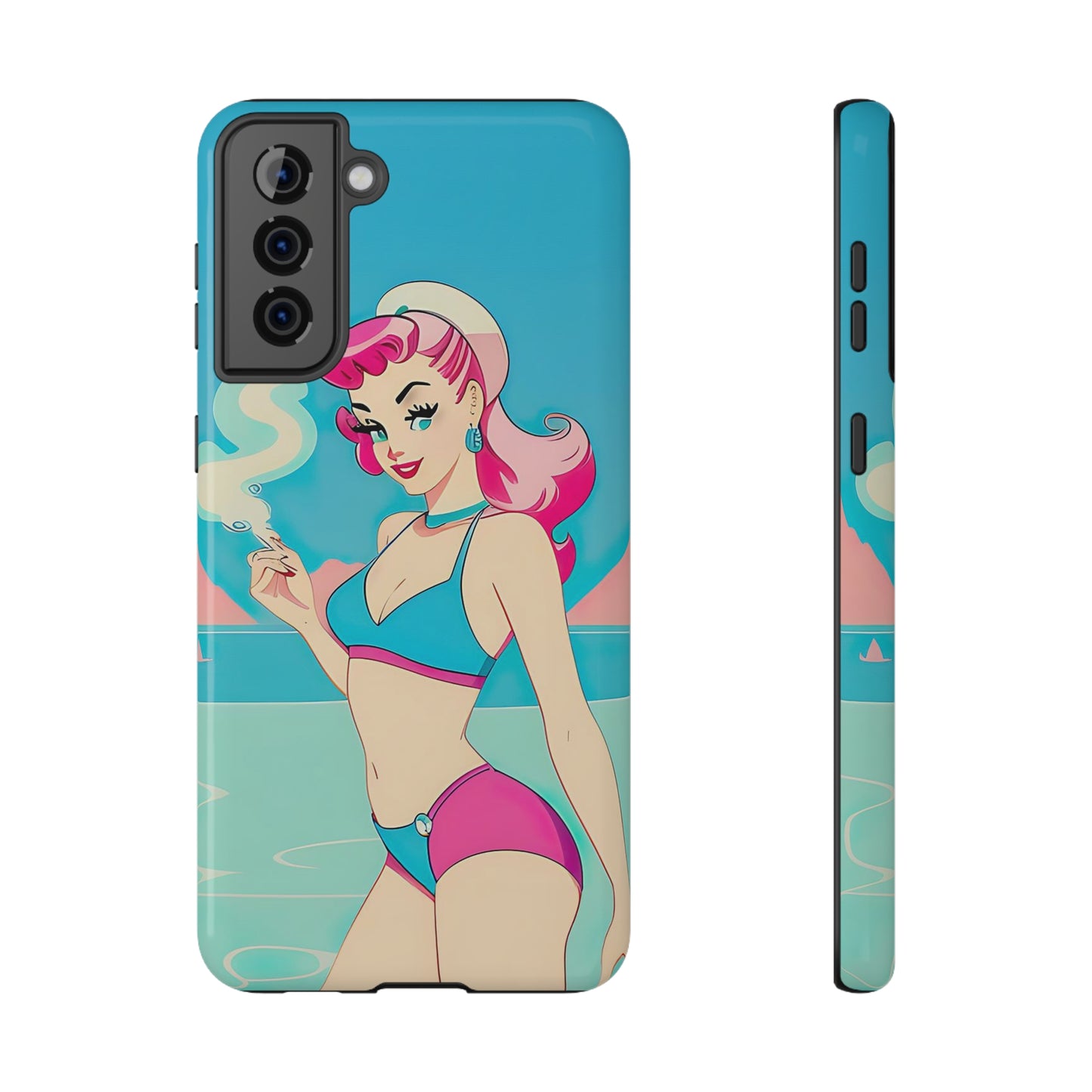 Impact-Resistant Phone Case with Smoking Pin-Up [TEDDY]