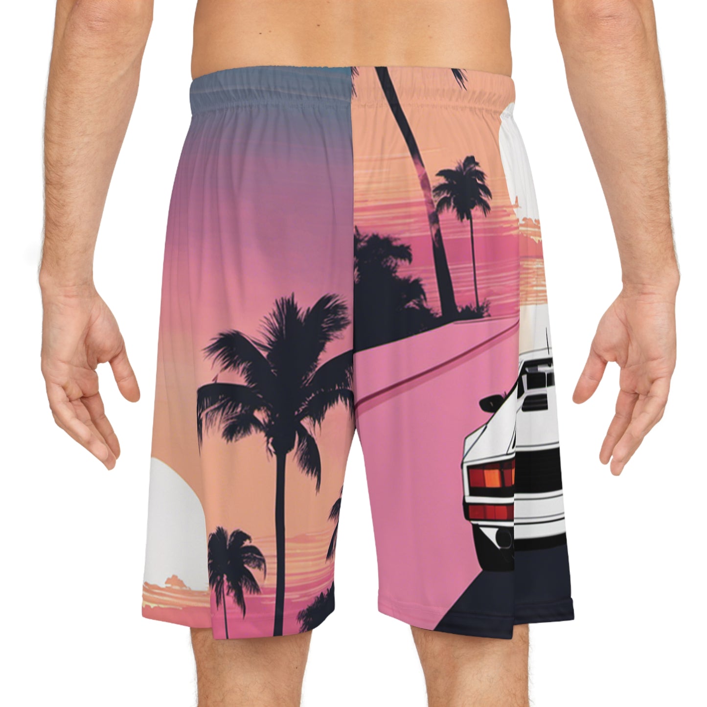 Basketball Shorts with Retro Print: White Lambo Sunset [TEDDY]