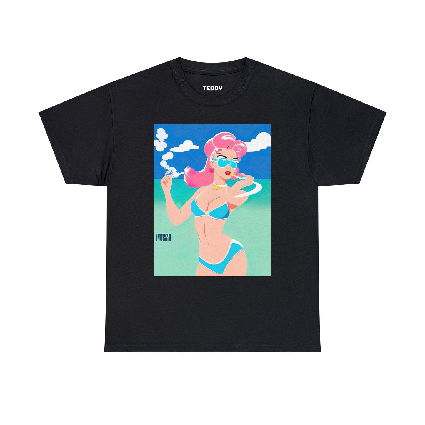 Unisex Heavy Cotton Tee: Art Deco Pin-Up [TEDDY]