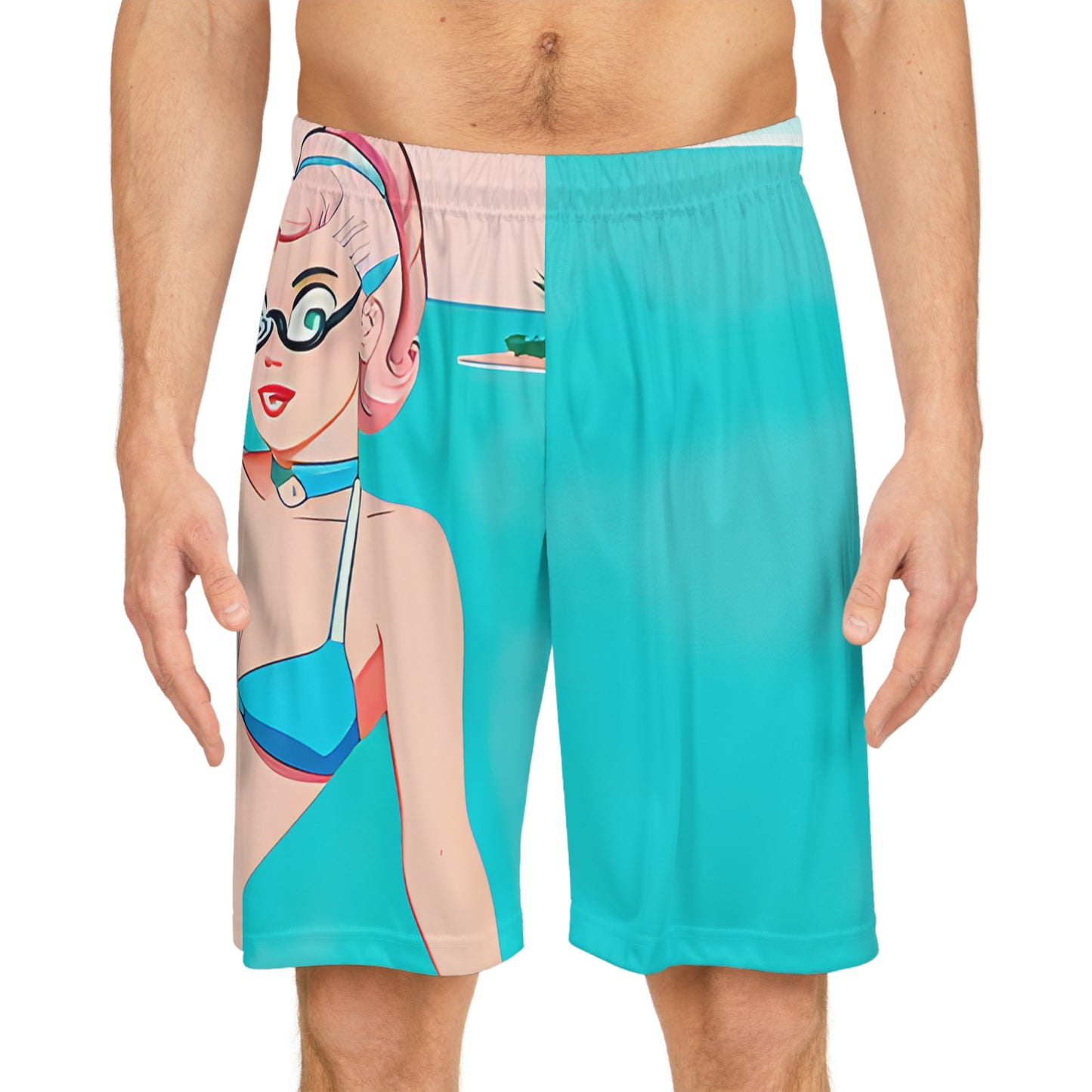 Basketball Shorts with Retro Print: Shoreside Pin-Up [TEDDY]