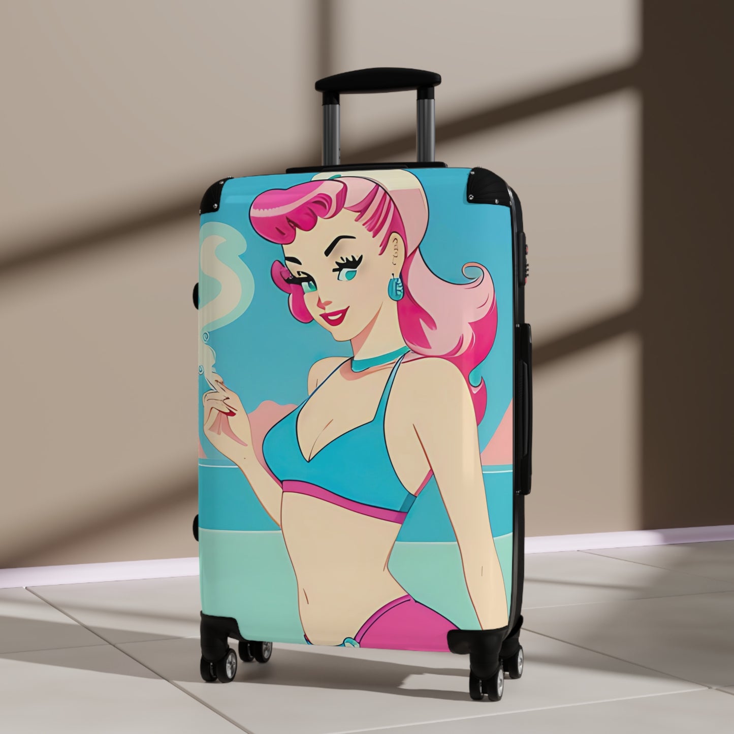 Suitcase with Retro Print: Smoking Pin-Up [TEDDY]