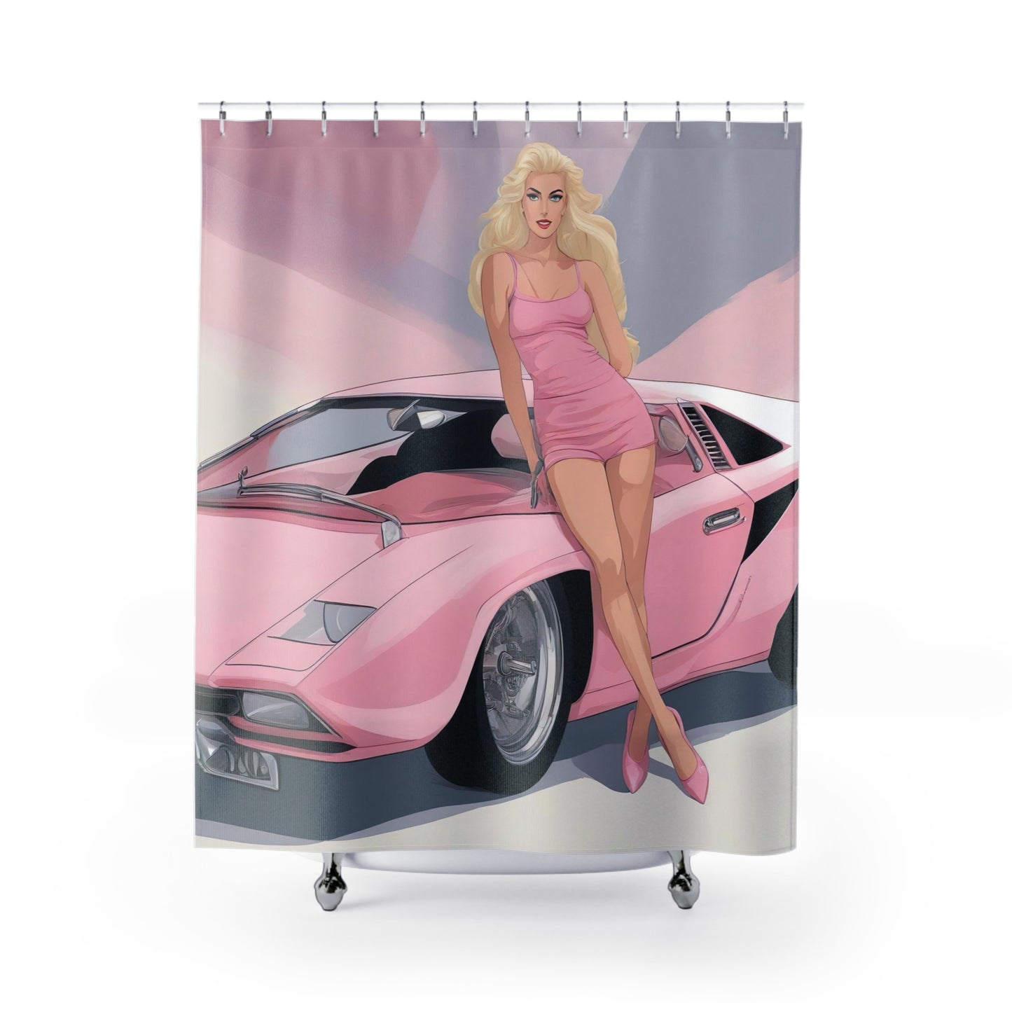 Shower Curtain with Retro Print: Barbie Illustration [TEDDY]