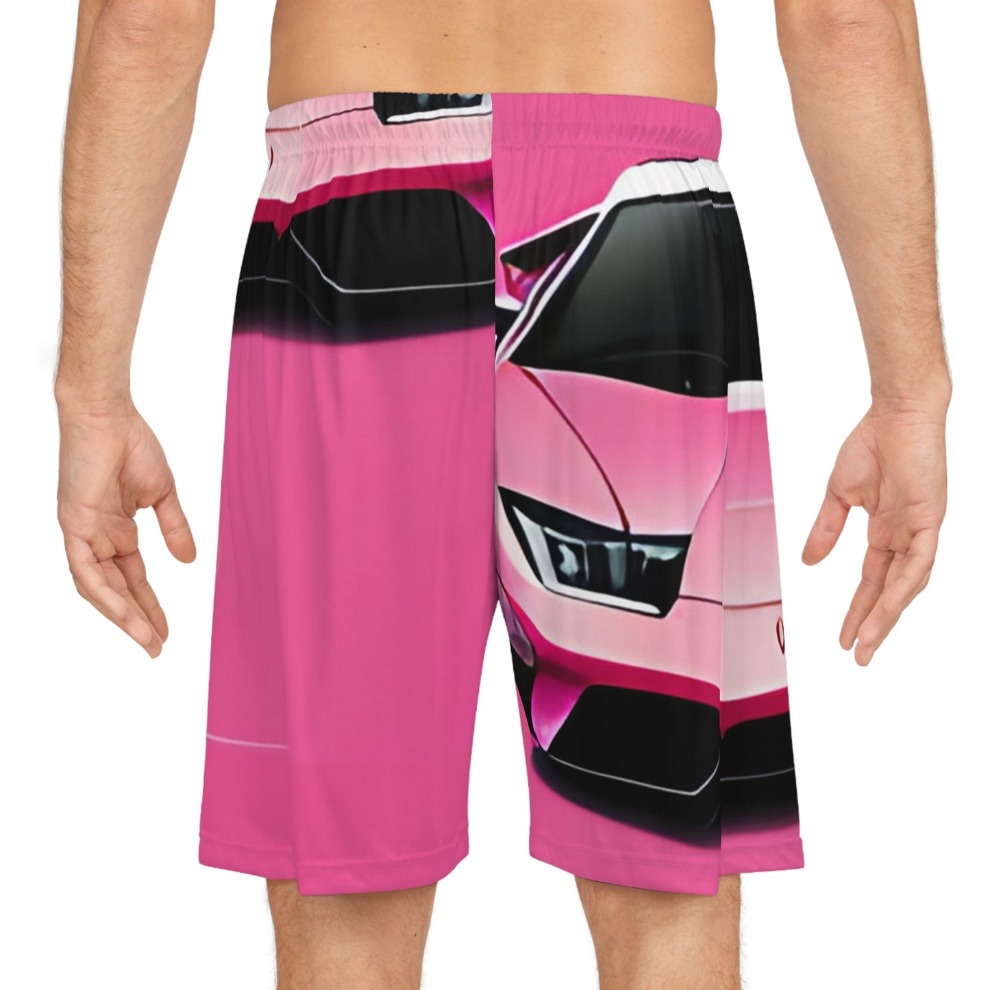 Basketball Shorts with Retro Print: Pink Lambo [TEDDY]