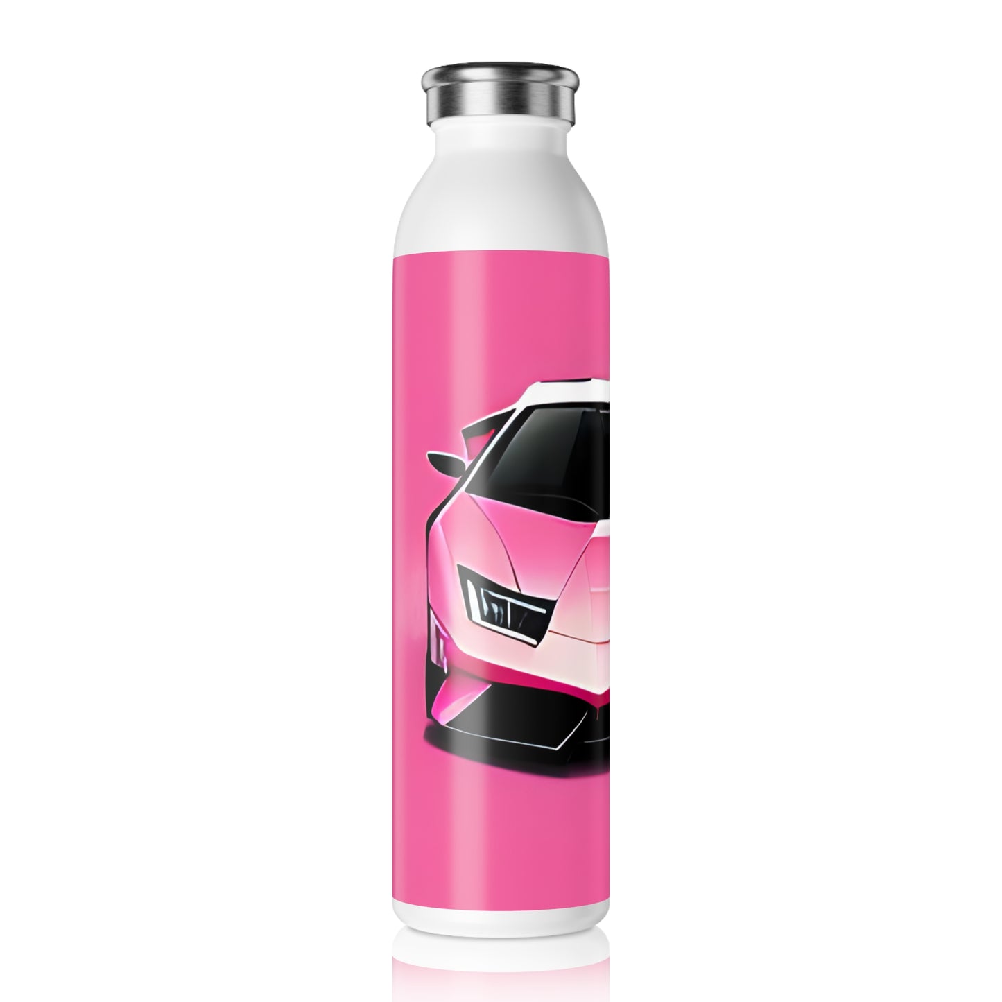 Slim Water Bottle with Retro Print: 
Pink Lambo Illustration [TEDDY]