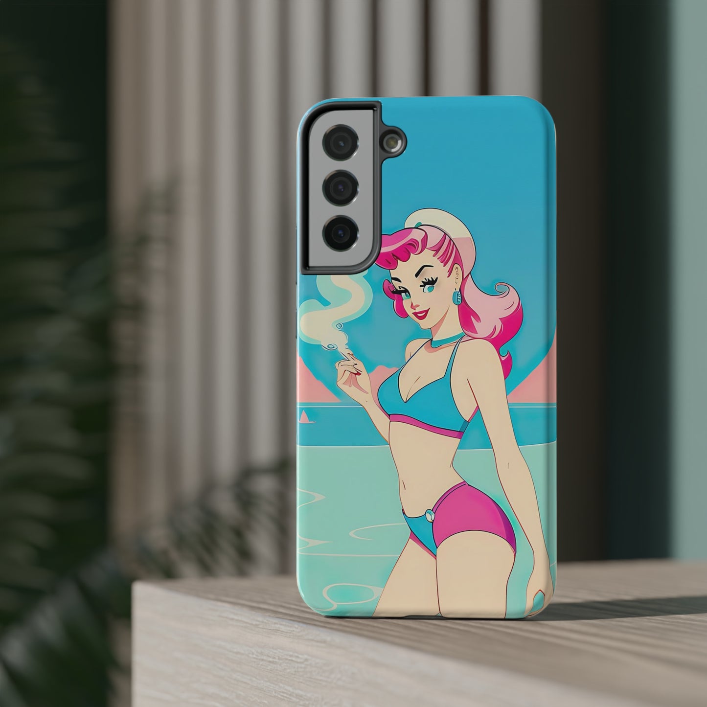 Impact-Resistant Phone Case with Smoking Pin-Up [TEDDY]