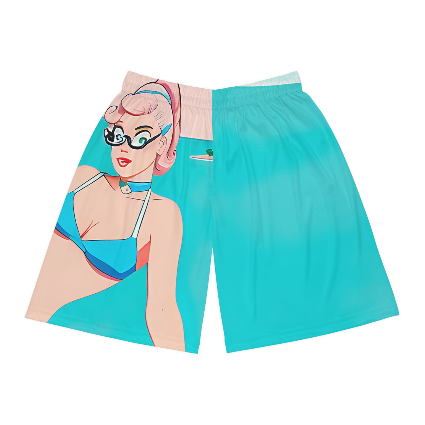 Basketball Shorts with Retro Print: Shoreside Pin-Up [TEDDY]