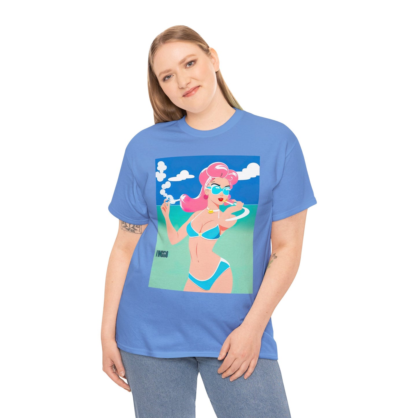 Unisex Heavy Cotton Tee: Art Deco Pin-Up [TEDDY]