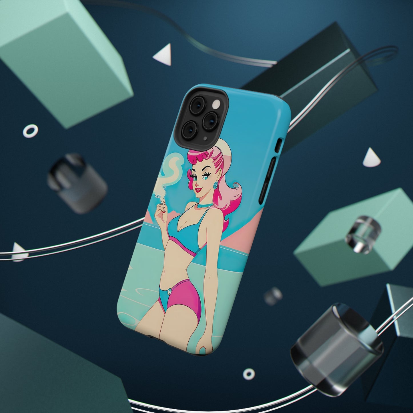 Impact-Resistant Phone Case with Smoking Pin-Up [TEDDY]