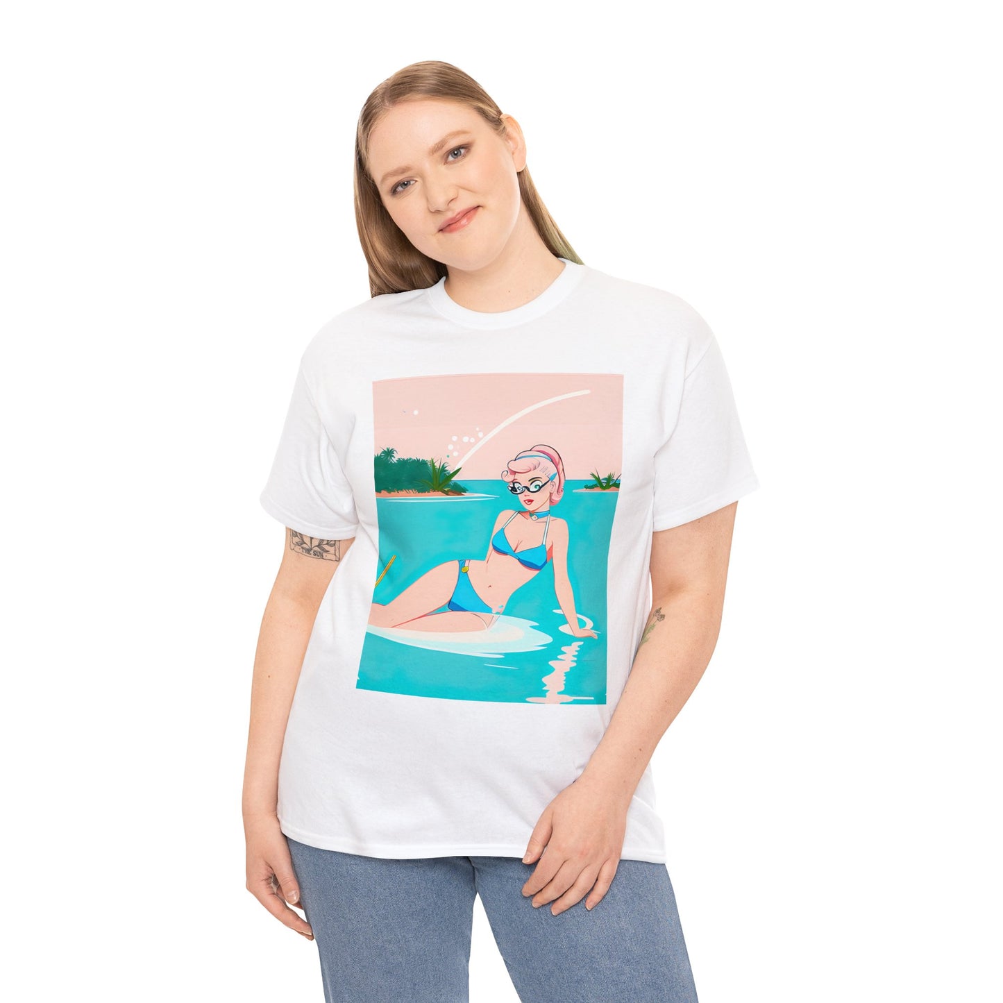 Unisex Heavy Cotton Tee: Shoreside Pin-Up [TEDDY]