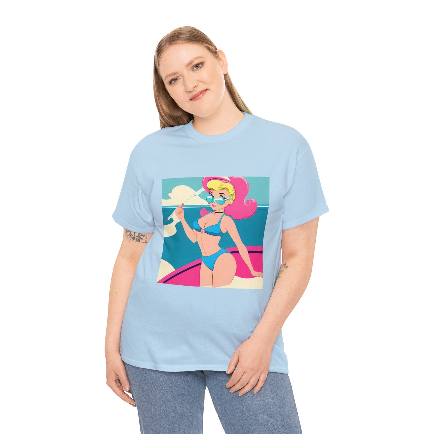 Unisex Heavy Cotton Tee: Cartoon Pin-Up [TEDDY]