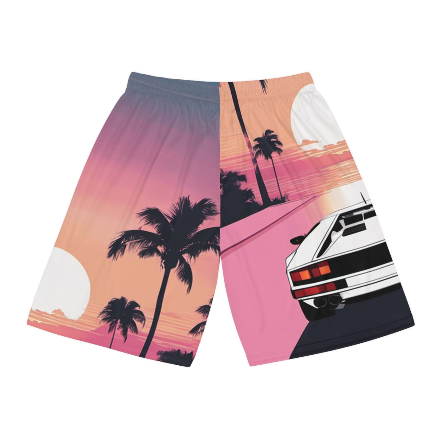 Basketball Shorts with Retro Print: White Lambo Sunset [TEDDY]