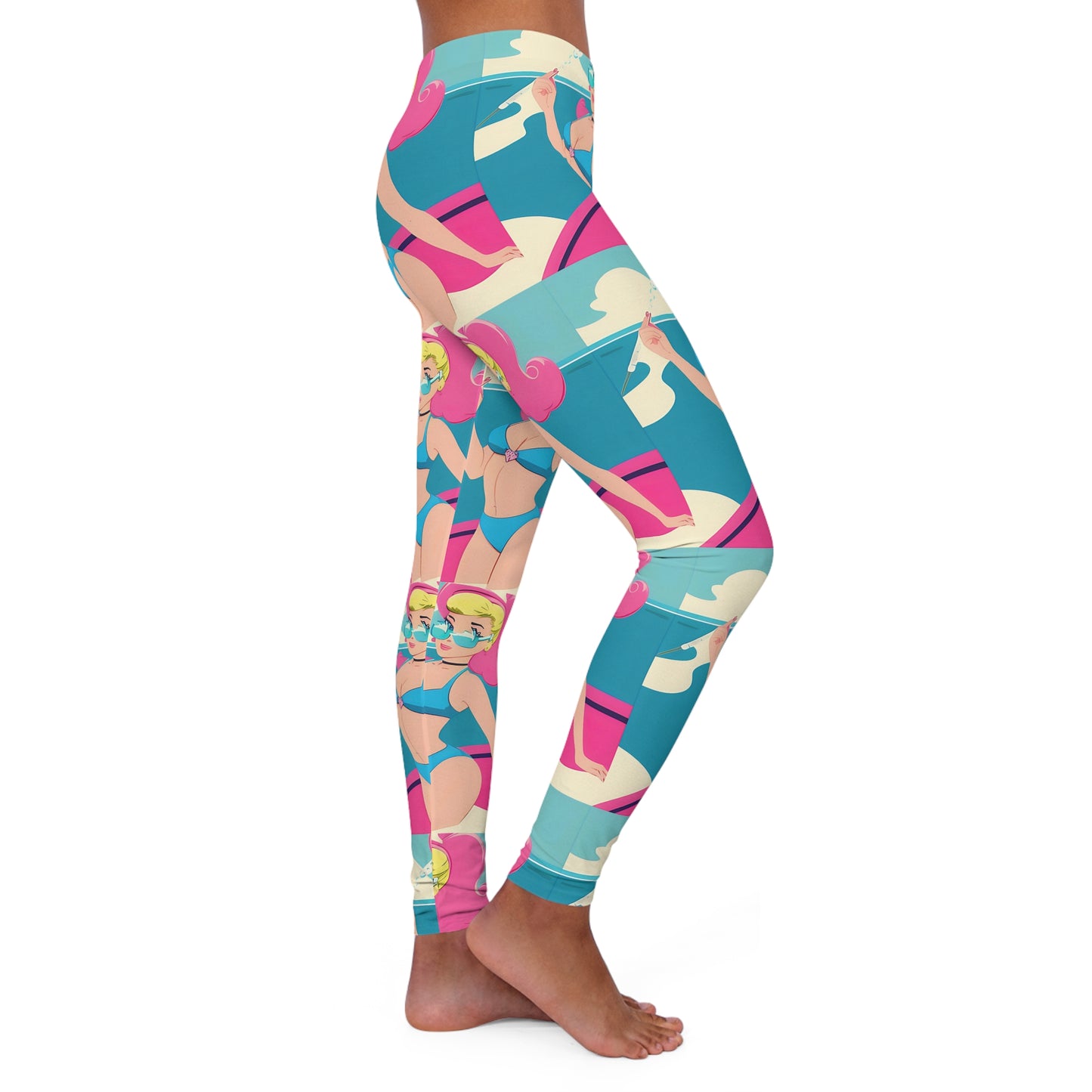 Spandex Leggings with Retro Print: Smoking Pin-Up Repeat Print [TEDDY]