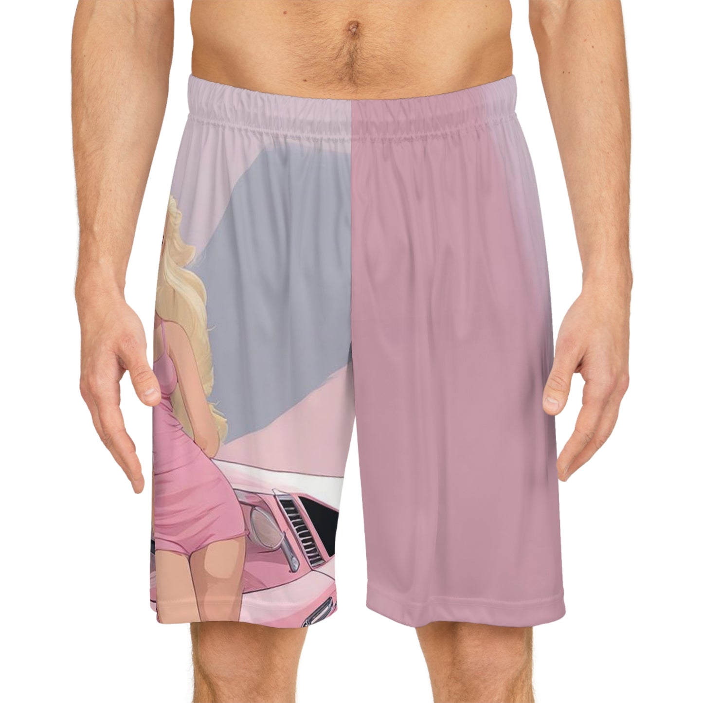 Basketball Shorts with Retro Print: Barbie Illustration [TEDDY]