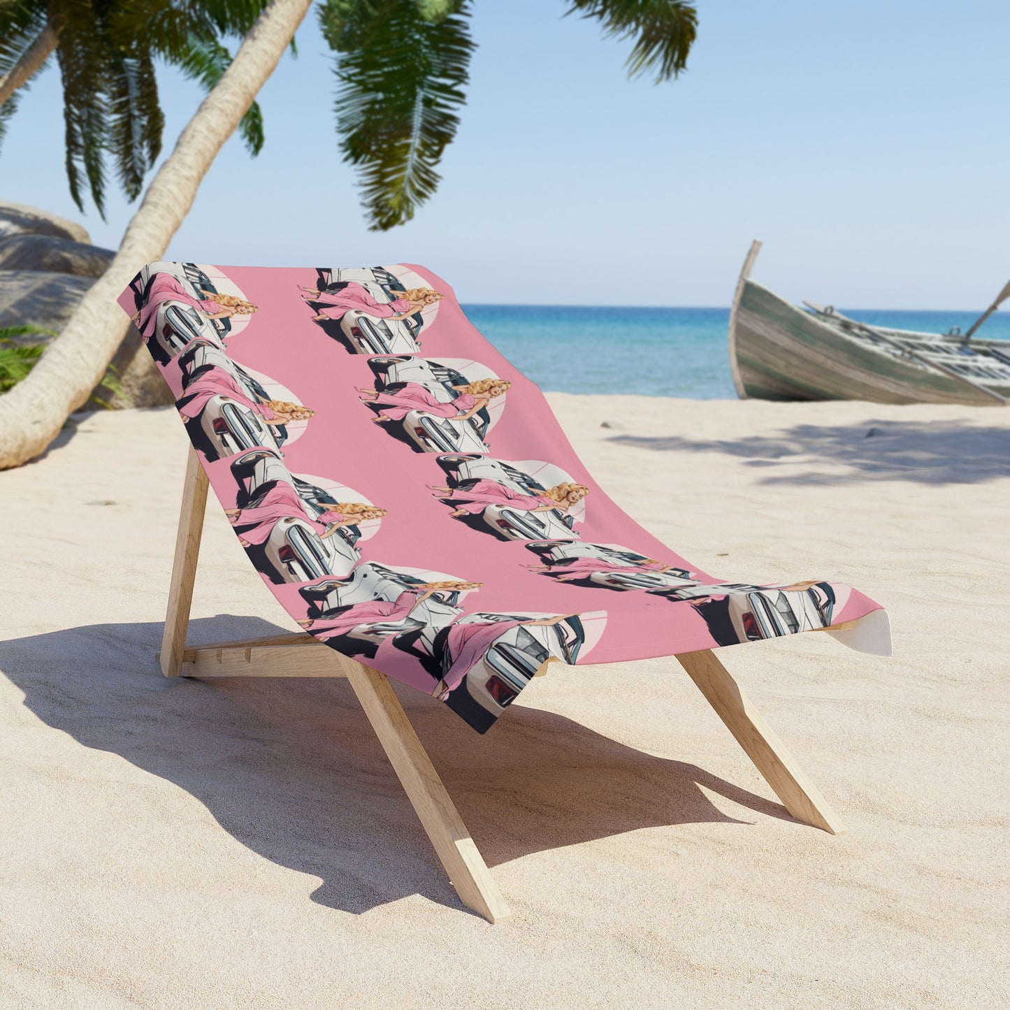 Beach Towel with Retro Print: Pink Art Deco Repeat Print [TEDDY]