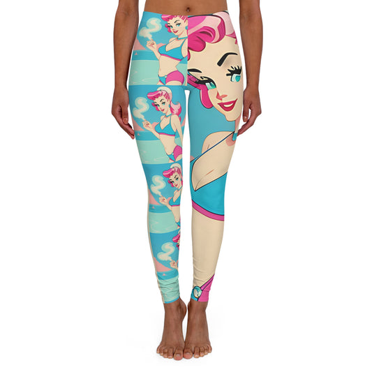 Spandex Leggings with Retro Print: Smoking Pin-Up [TEDDY]