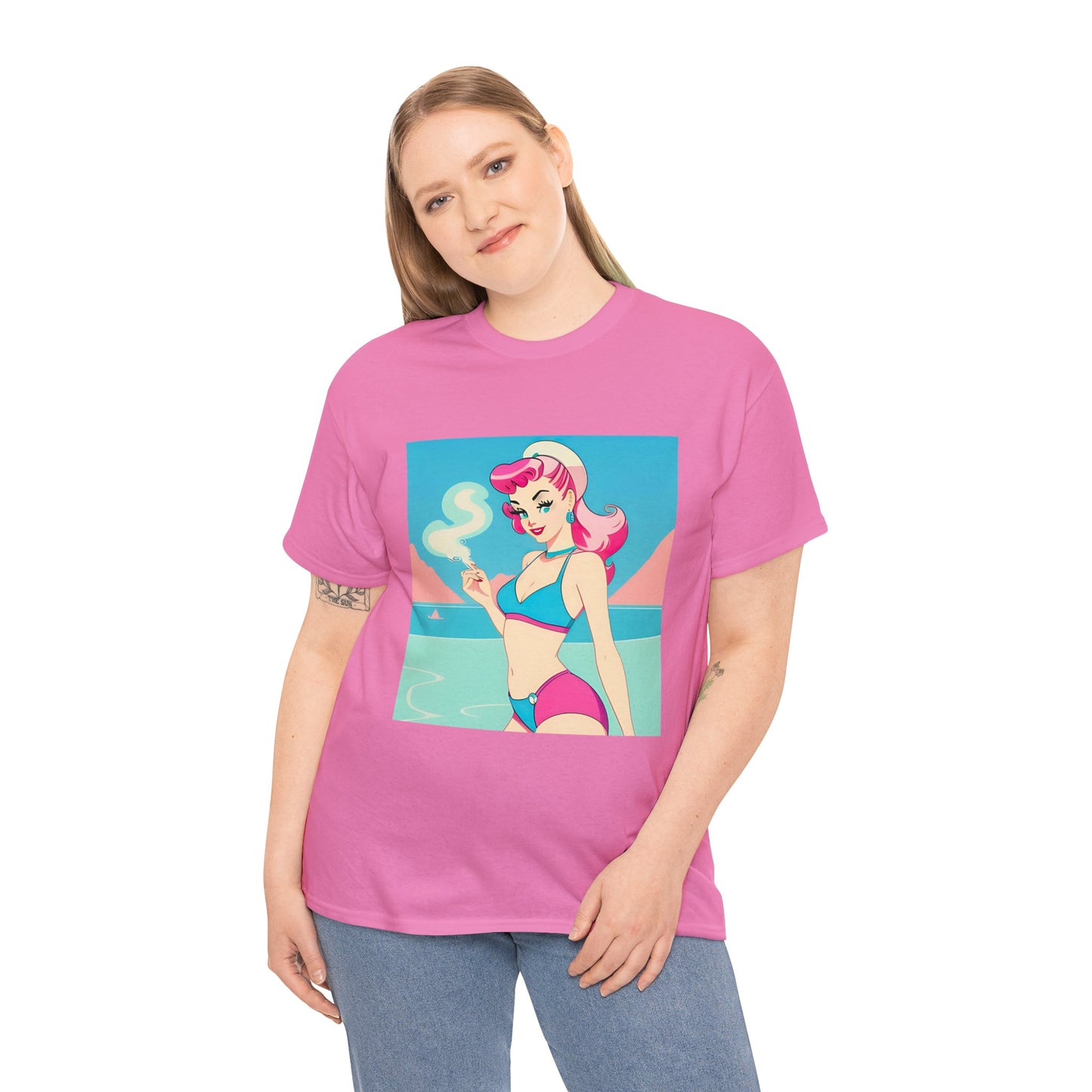 Unisex Heavy Cotton Tee: Smoking Pin-Up [TEDDY]