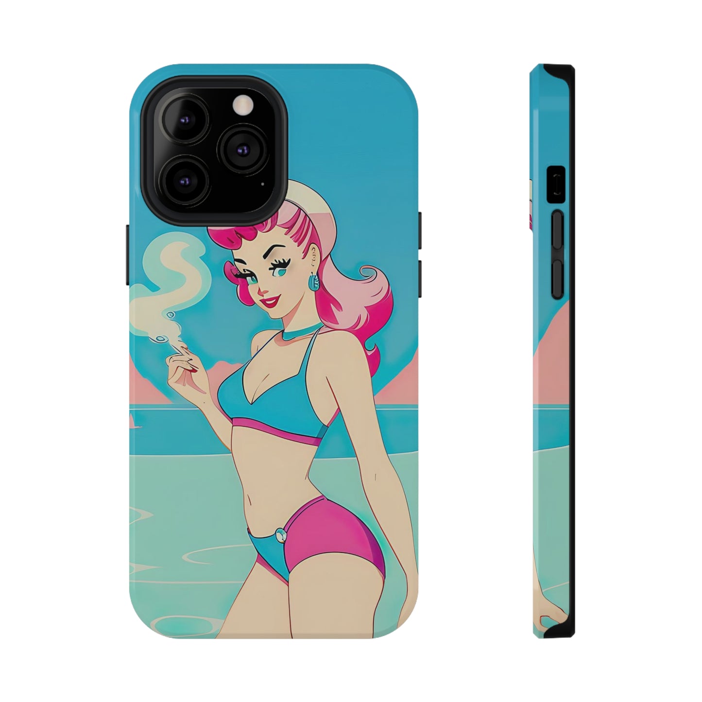 Impact-Resistant Phone Case with Smoking Pin-Up [TEDDY]