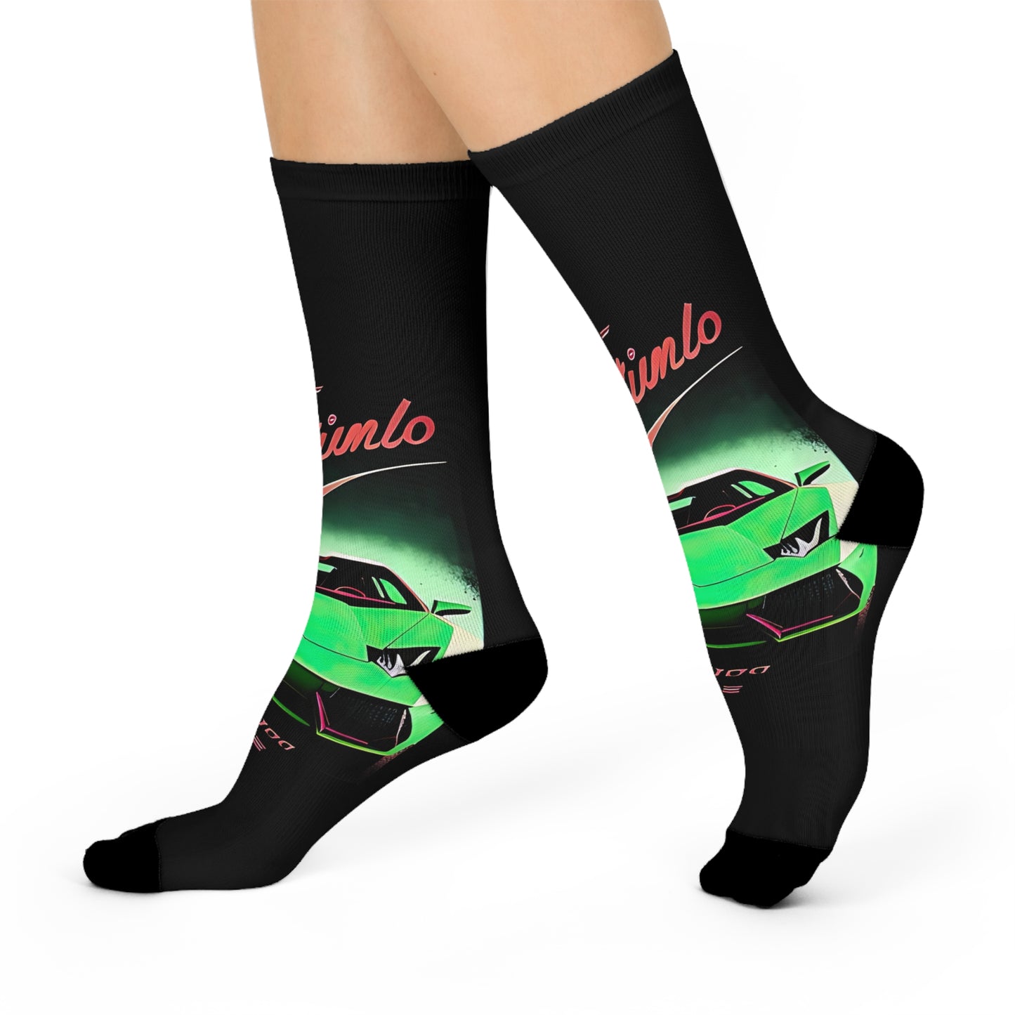 Crew Socks with Retro Print: Green Lambo [TEDDY]