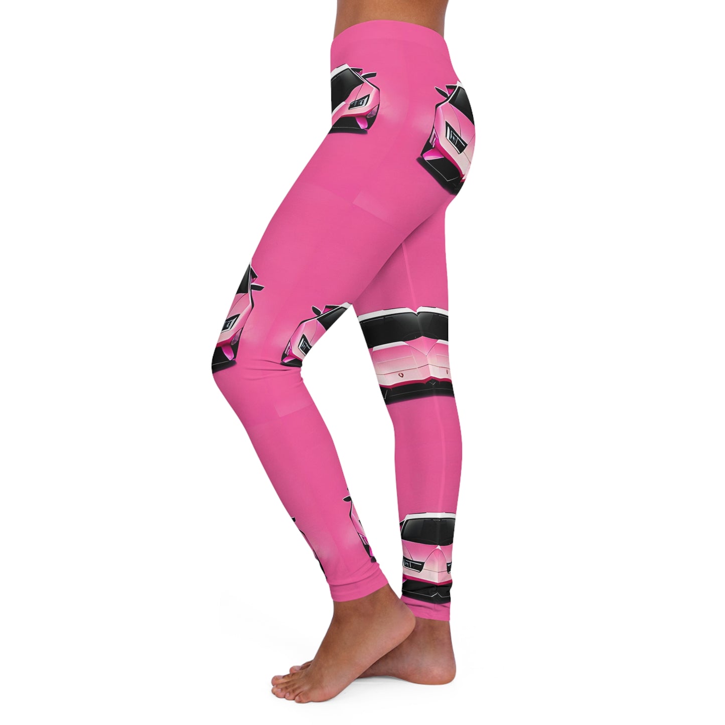 Spandex Leggings with Retro Print: Pink Lambo Repeat Print [TEDDY]