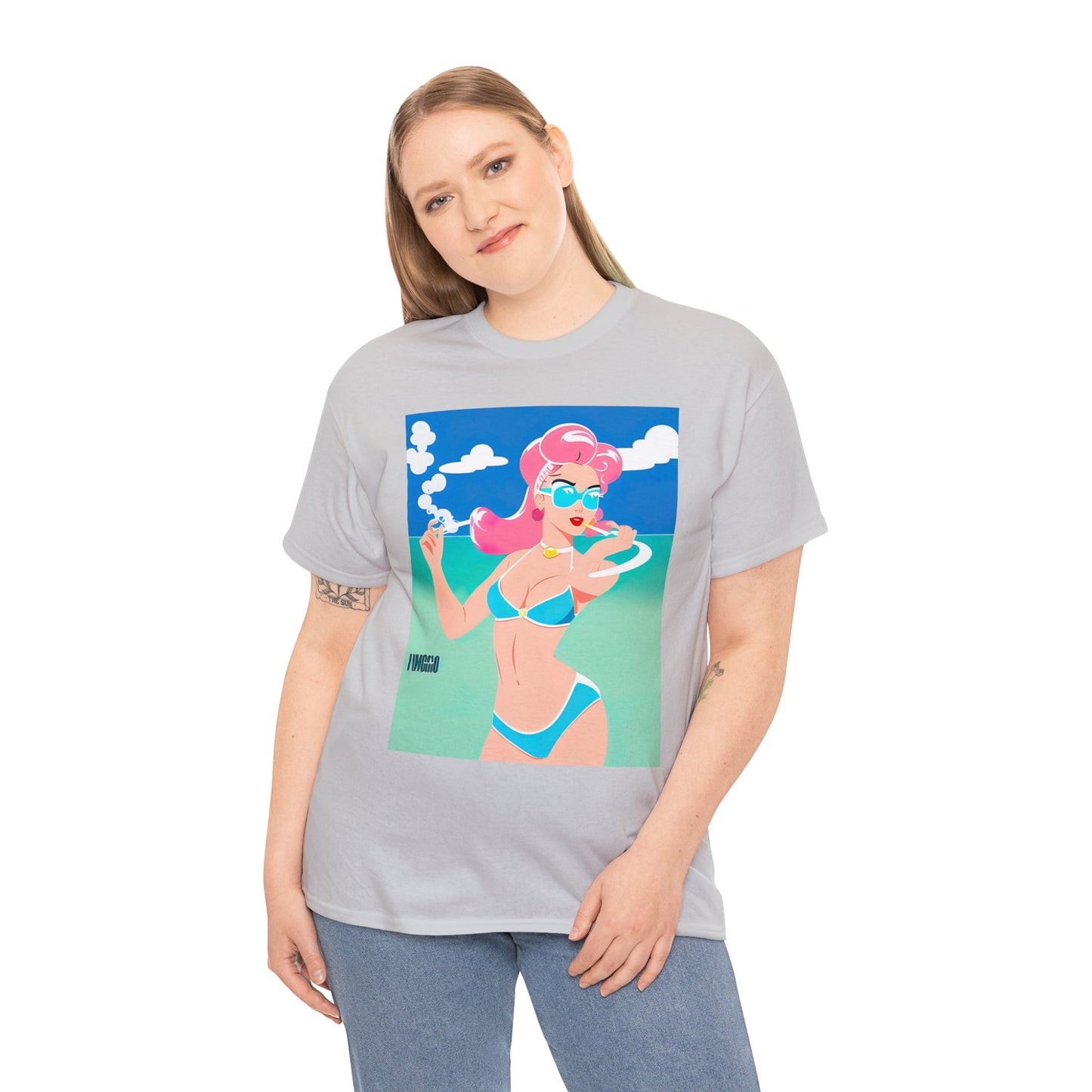 Unisex Heavy Cotton Tee: Art Deco Pin-Up [TEDDY]