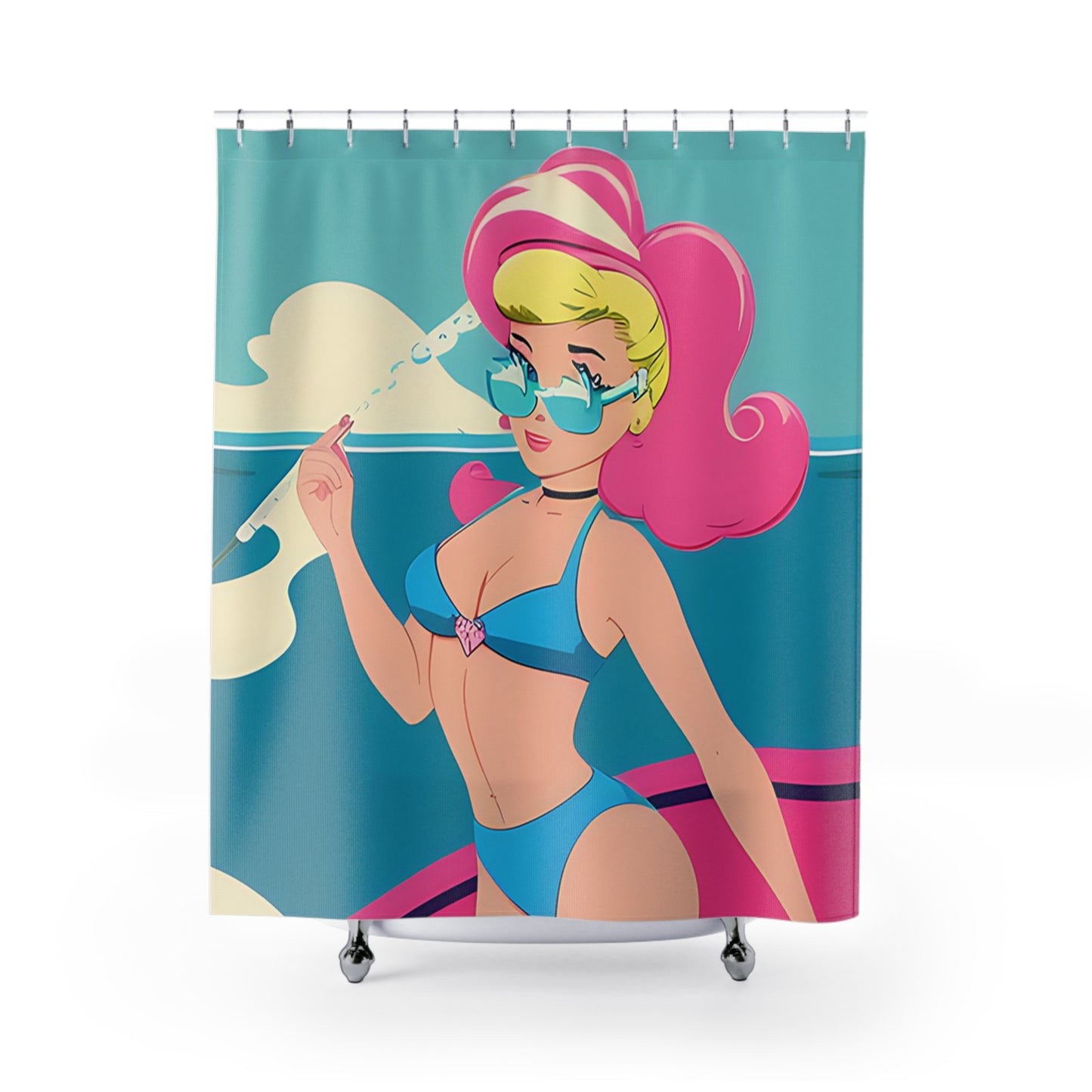 Shower Curtain with Retro Print: Cartoon Pin-Up [TEDDY]