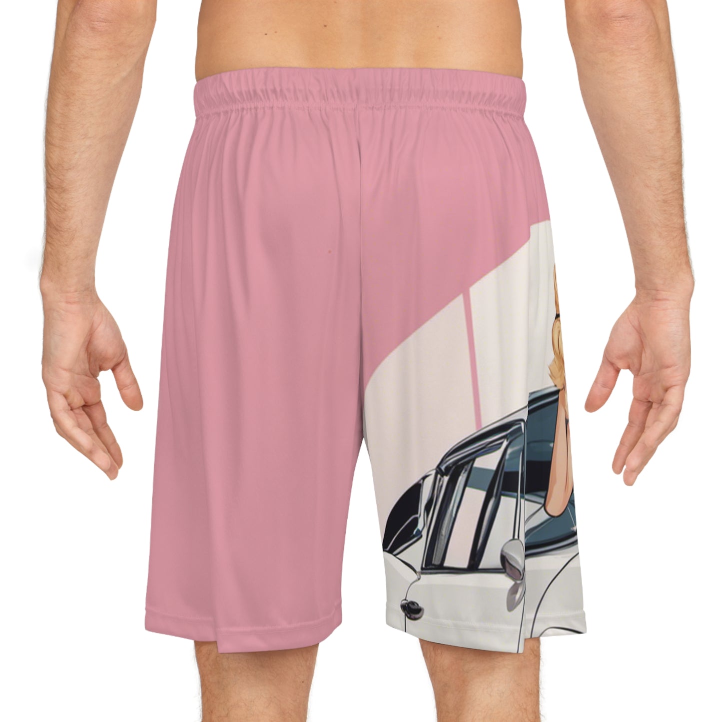 Basketball Shorts with Retro Print: Pink Arch Pin-Up [TEDDY]