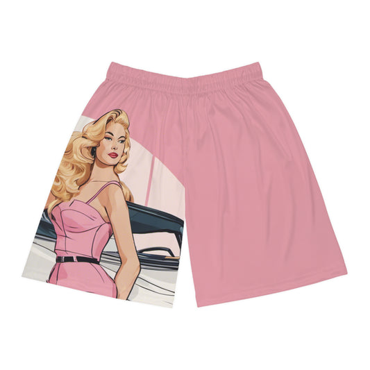 Basketball Shorts with Retro Print: Pink Arch Pin-Up [TEDDY]