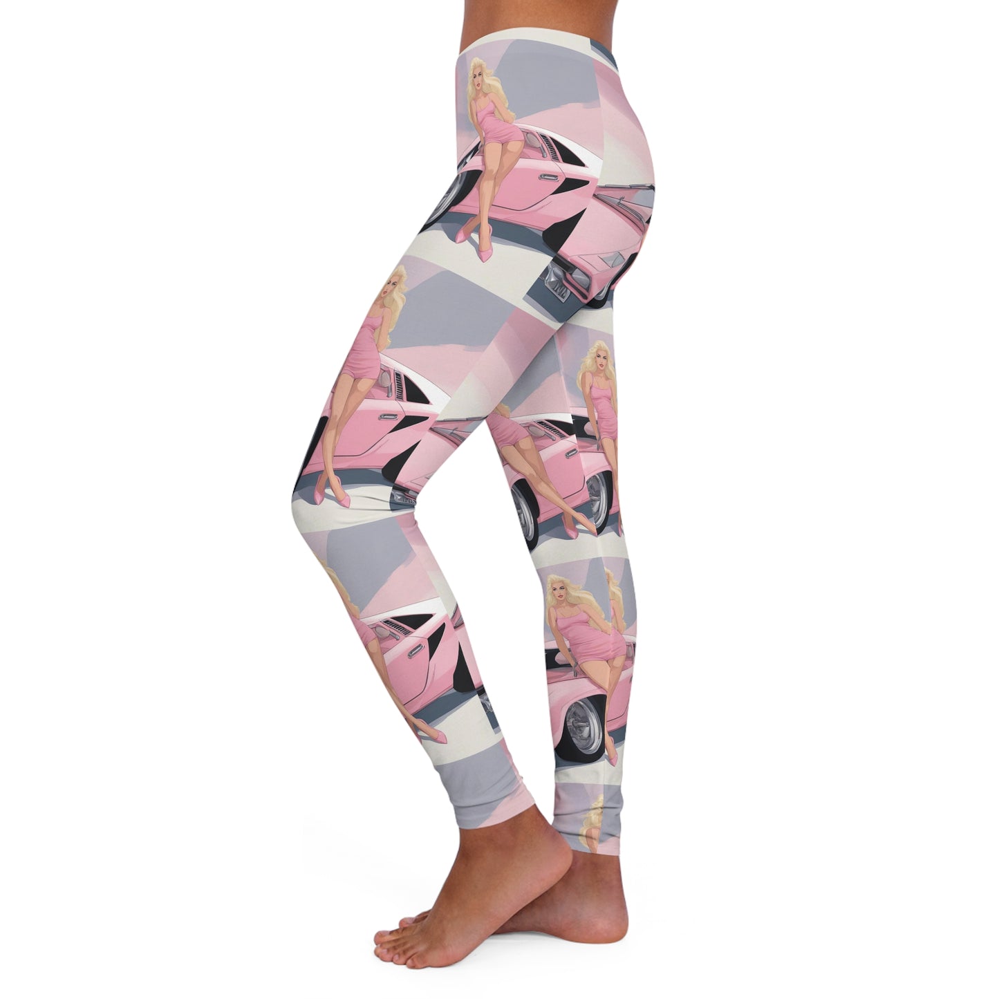 Spandex Leggings with Retro Print: Barbie Illustration Repeat Print [TEDDY]