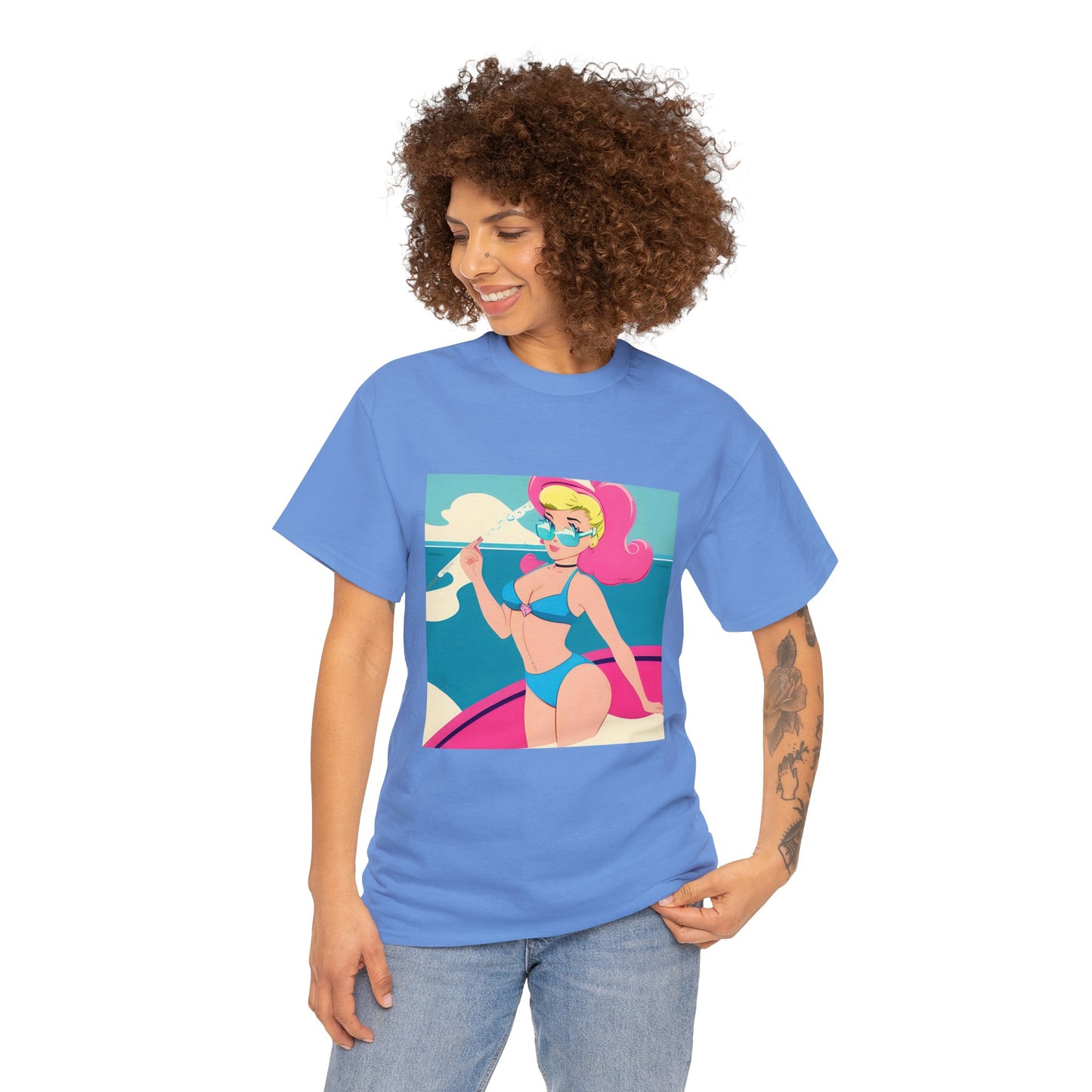 Unisex Heavy Cotton Tee: Cartoon Pin-Up [TEDDY]