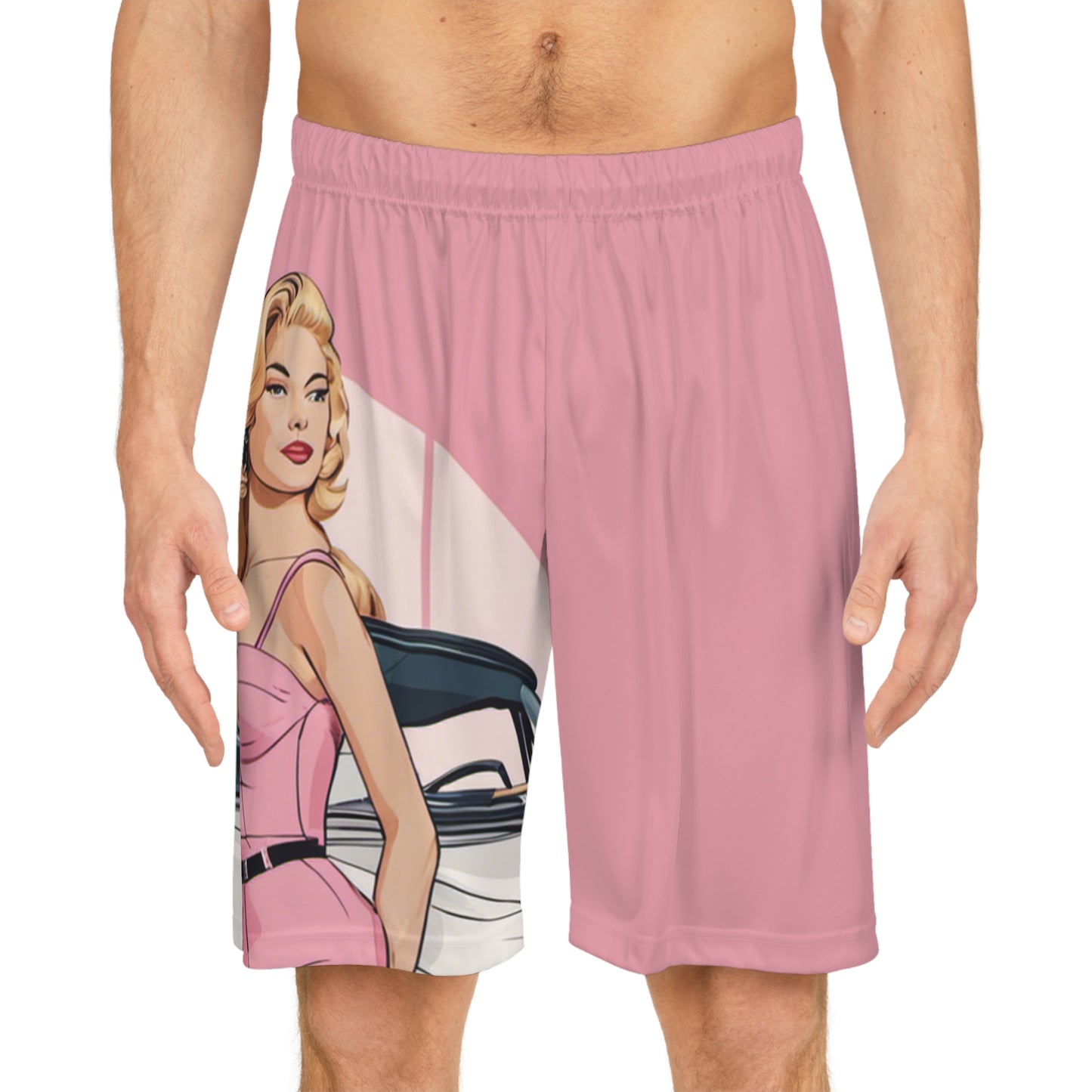 Basketball Shorts with Retro Print: Pink Arch Pin-Up [TEDDY]