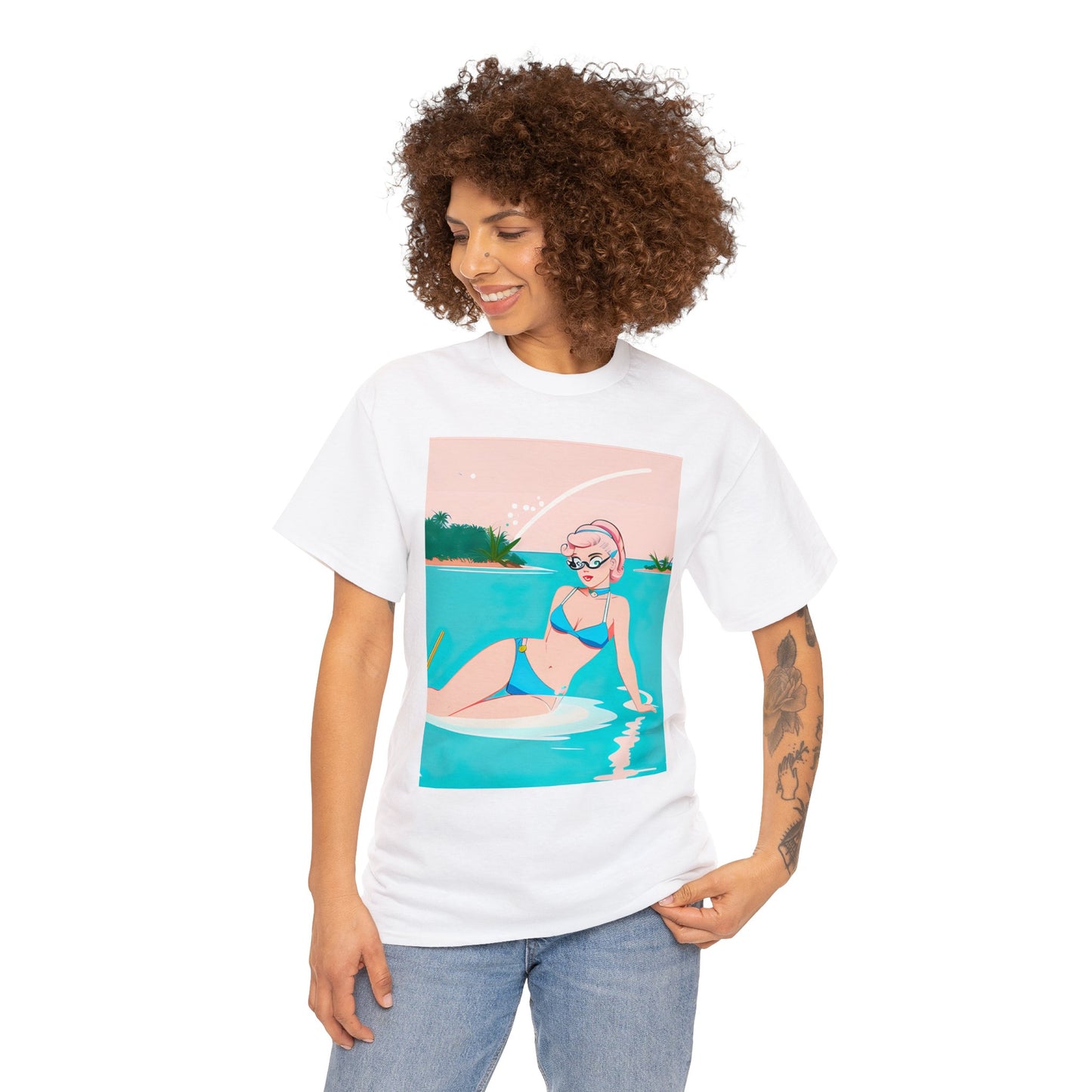 Unisex Heavy Cotton Tee: Shoreside Pin-Up [TEDDY]